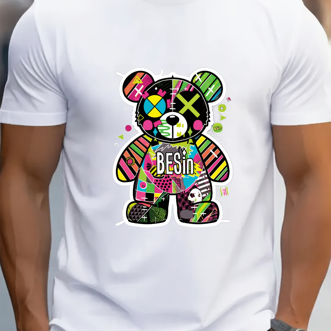 

graffiti Bear " Print, Men's Graphic T-shirt, Casual Comfy Tees For Summer, Mens Clothing