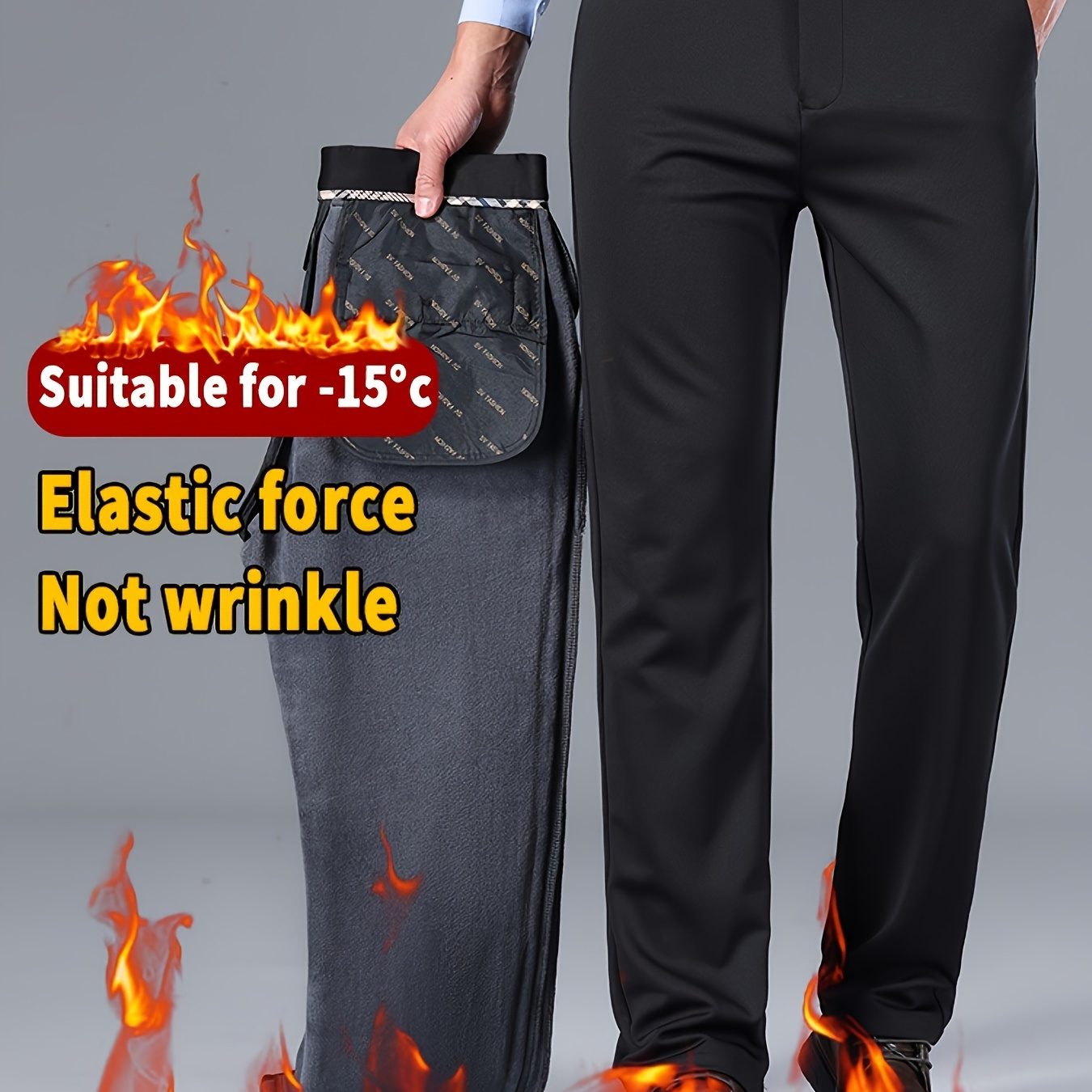 

Thickened Pants, Business Fit Trousers Embroidery, Waistband, No , Regular Length, Suitable For -15°c, For Men