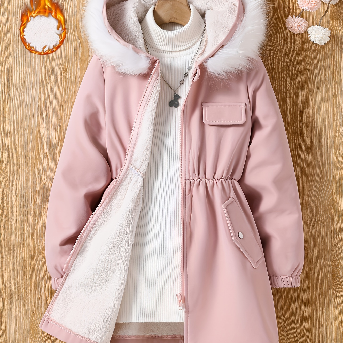 Tween Girl's Hooded Fleece Coat Fur Collar Elastic Waisted - Temu