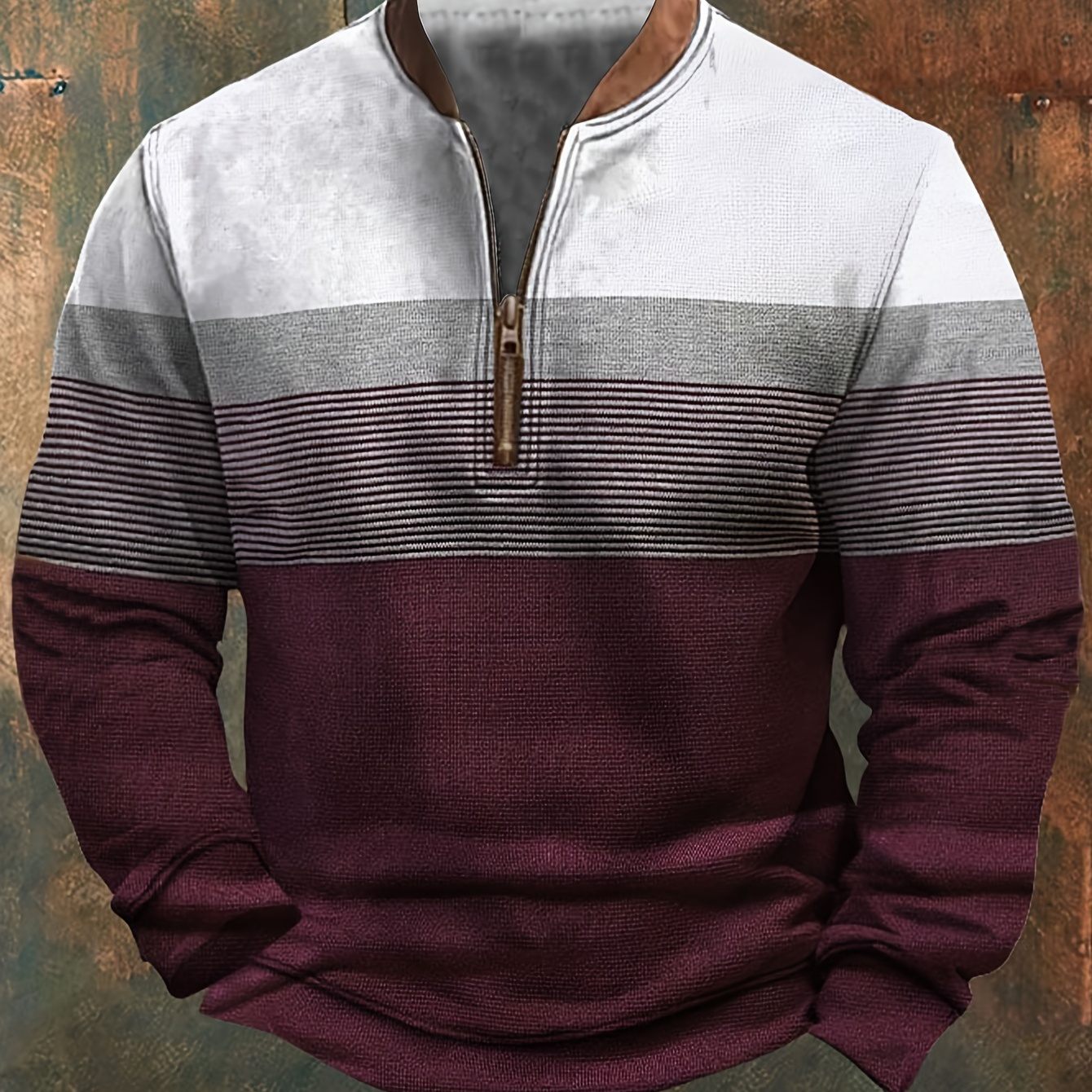 

Men's Polo Shirts, Golf Shirts, Casual Lines, Contrasting Textured Prints, Stand Collar, Panels, Outdoors, Street, Long Sleeves, Zippers, Prints, Clothing, Fashion, Streetwear, Fall,