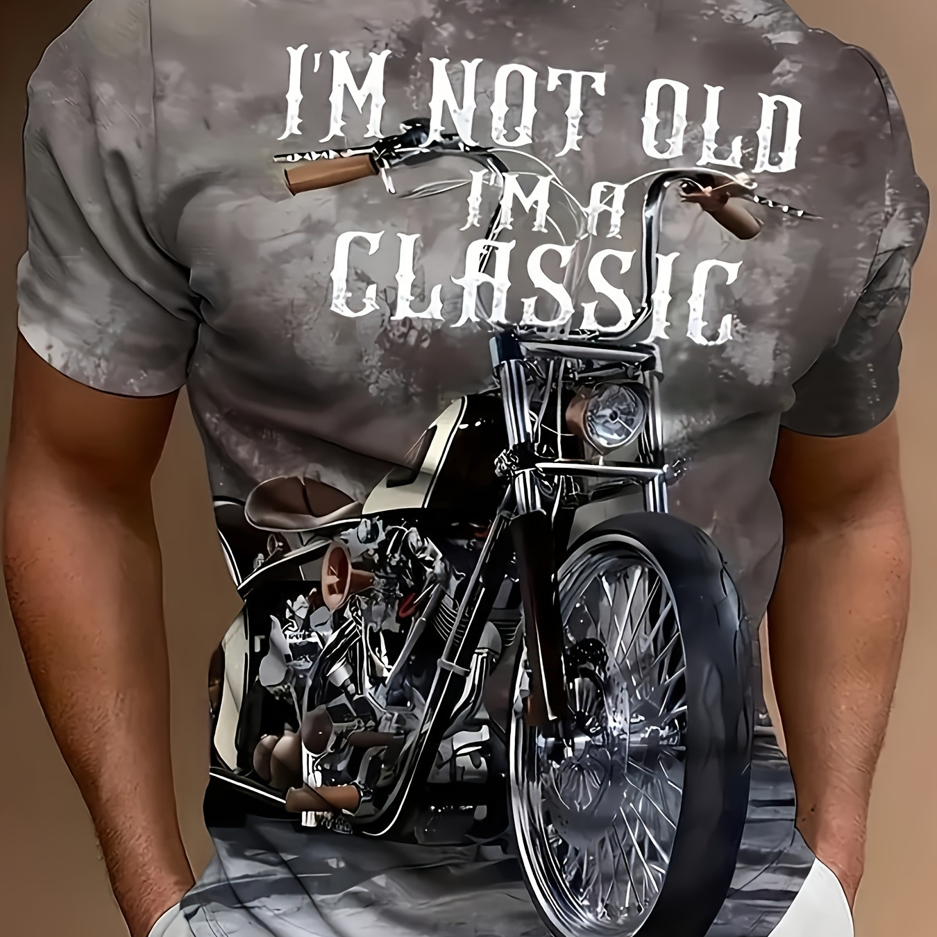 

3d Digital Classic Motorcycle Pattern And I'm Not Old I'm A Classic Print Crew Neck And Short Sleeve Summer Fashion T-shirt, Stylish Tops For Outdoors Activities