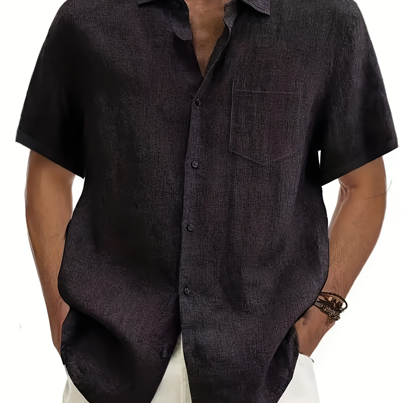 

Plus Size Men's Solid Short Sleeve Shirt For Summer, Trendy Casual Shirt For Outdoor