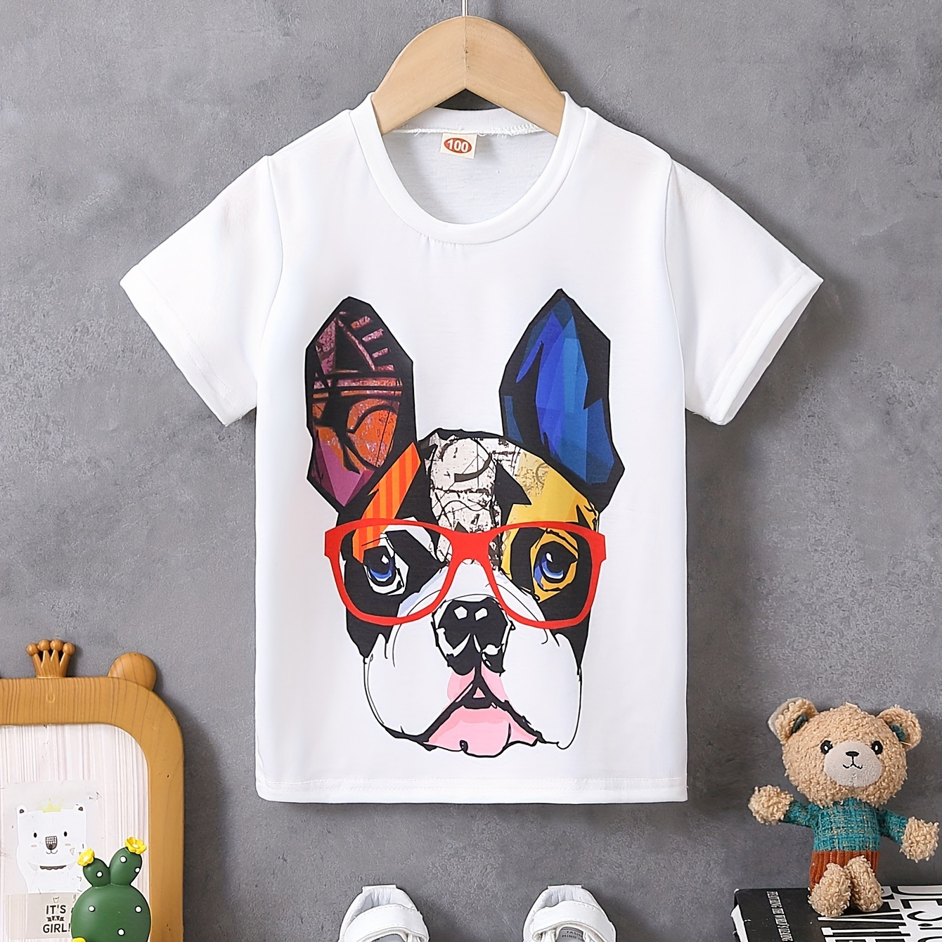 

Pug With Glasses Print Crew Neck T-shirt, Short Sleeve Casual Comfy Summer Tee Tops For Boys