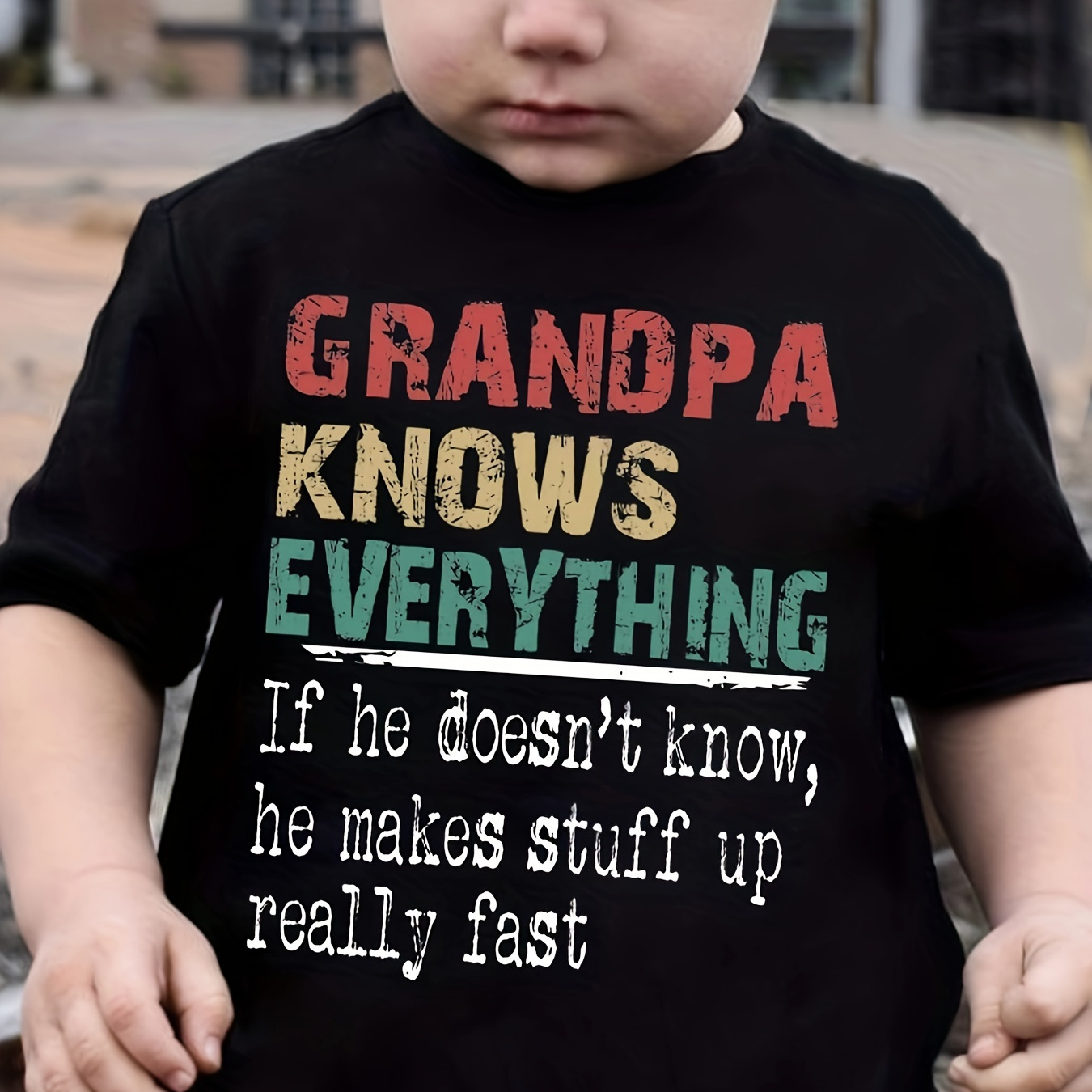 

Grandpa Knows Everything Print Tee Tops, Boys Round Neck Casual Short Sleeve Comfortable Soft Premium T-shirt