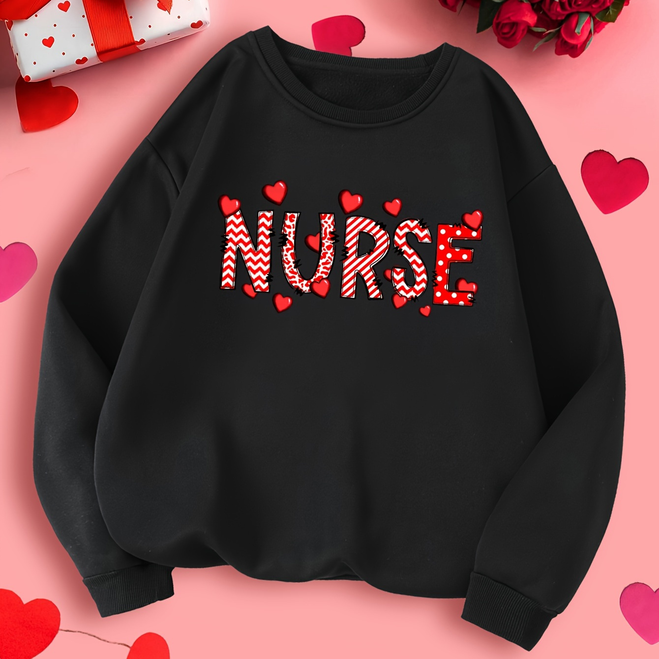 

Cozy "nurse" Love Heart Polka Dot Sweatshirt - Soft Polyester, Round Neck, Machine Washable - Ideal For All