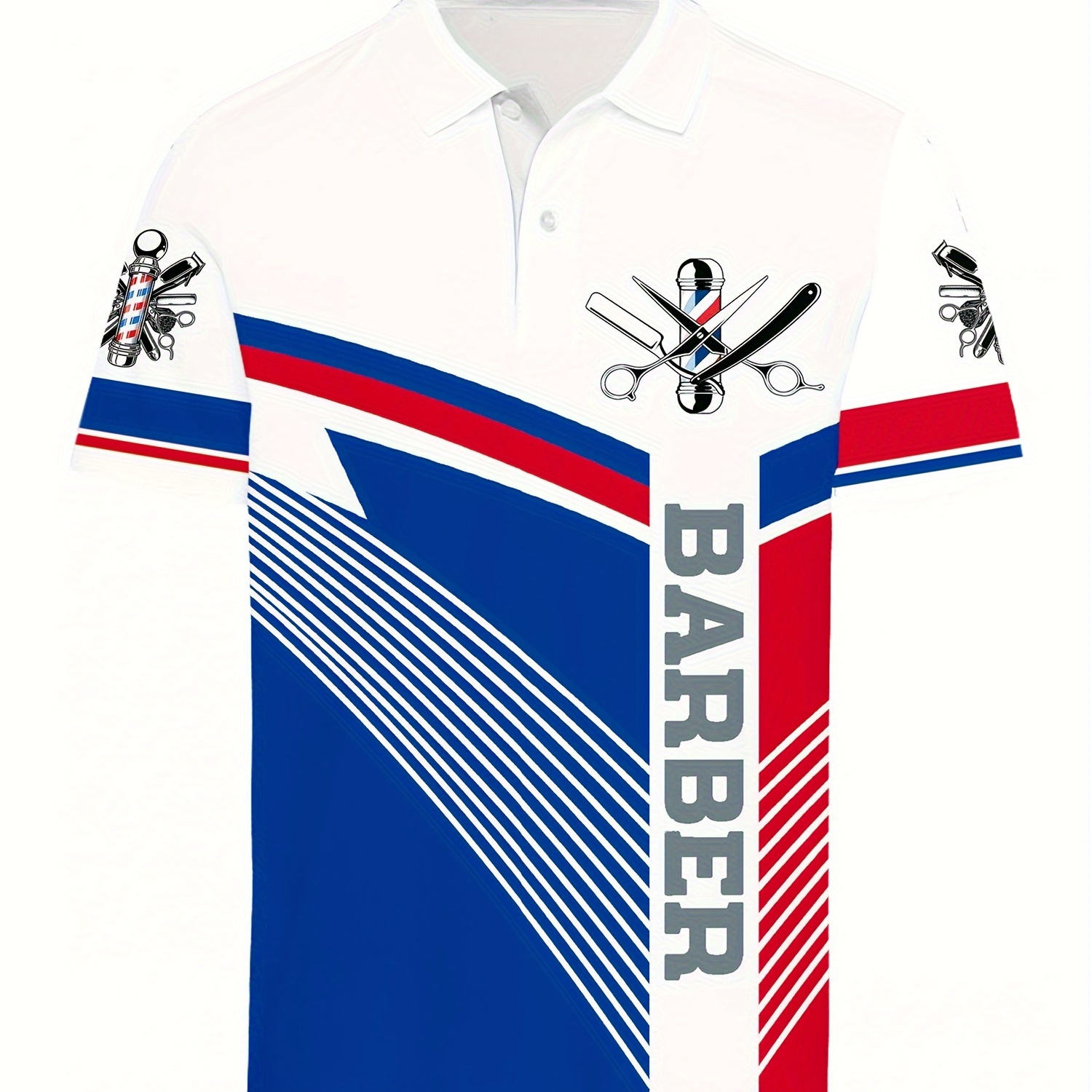 

Men's Barber Print Short Sleeve Golf T-shirt, Outdoor Sports Tennis Tees