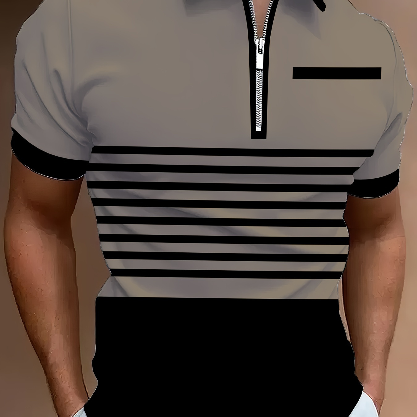 

Men's Color Blocking Stripes Print Golf Shirt For Summer, Casual Stylish Short Sleeve Top As Gift, Plus Size