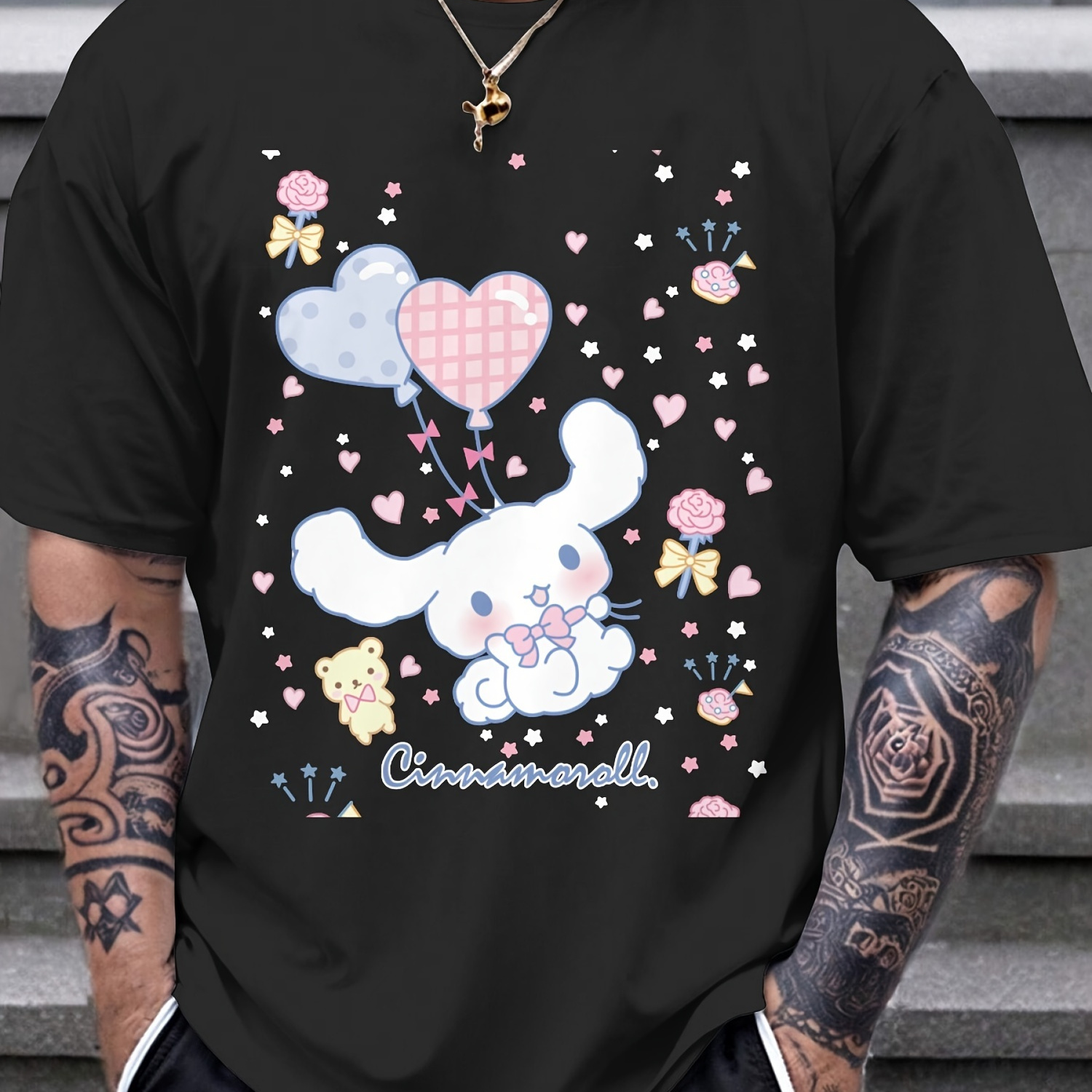 

Sanrio Cinnamoroll Cute T-shirt Men's Cotton Single-sided Printed Round Neck ().