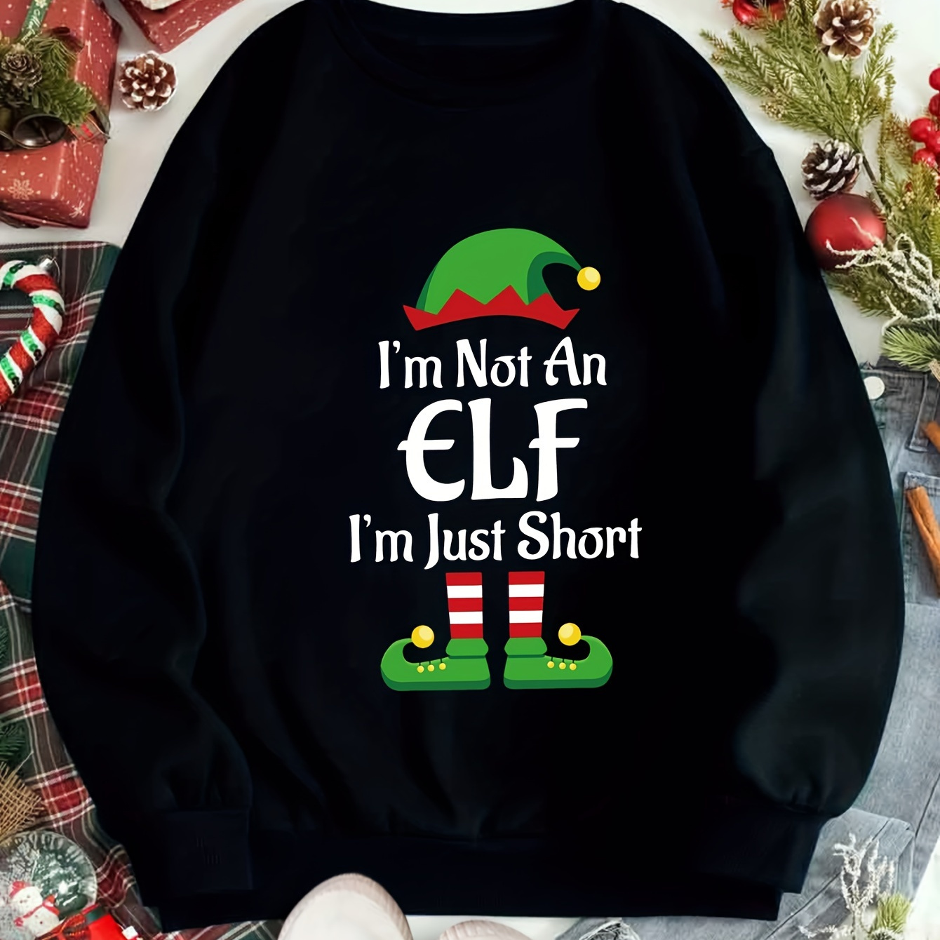 

Cozy Fleece-lined Christmas Graphic Sweatshirt For Women - Casual Crew Neck, Machine Washable, Fall & Winter