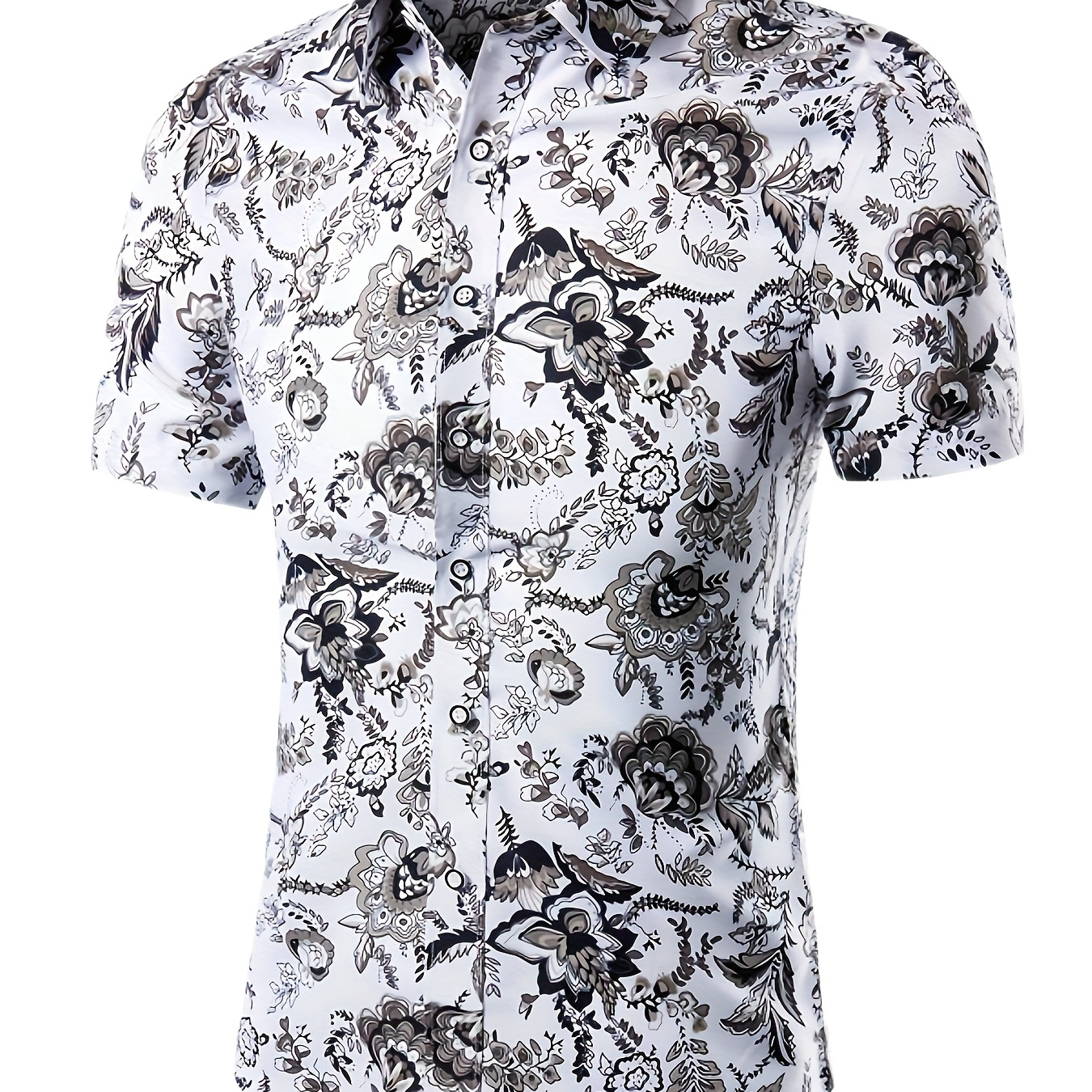 

Floral Pattern Hawaiian Shirt, Men's Casual Button Up Short Sleeve Shirt For Summer Beach Vacation Resort