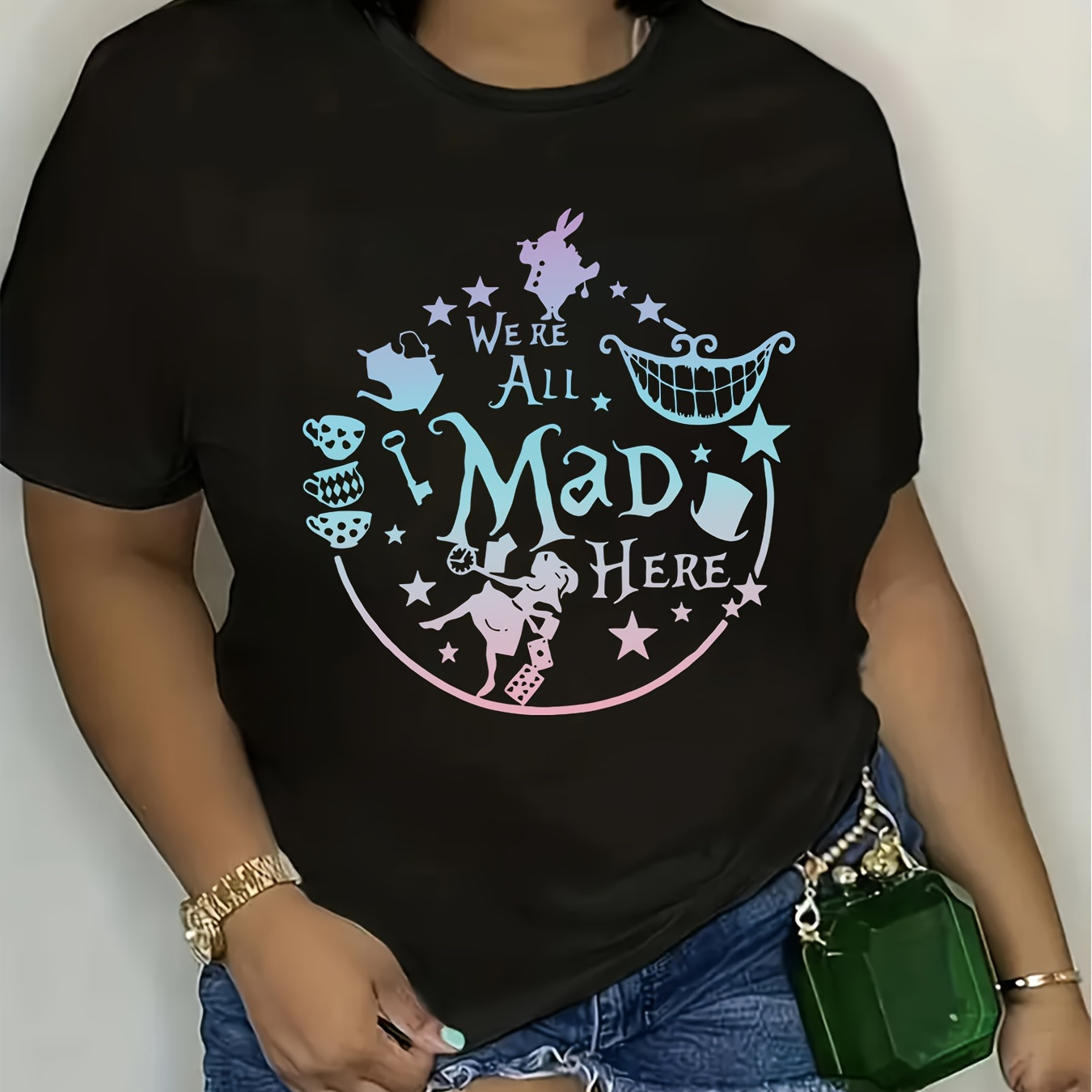 

Plus Size Letter Mad Print T-shirt, Casual Short Sleeve Top For Spring & Summer, Women's Plus Size Clothing