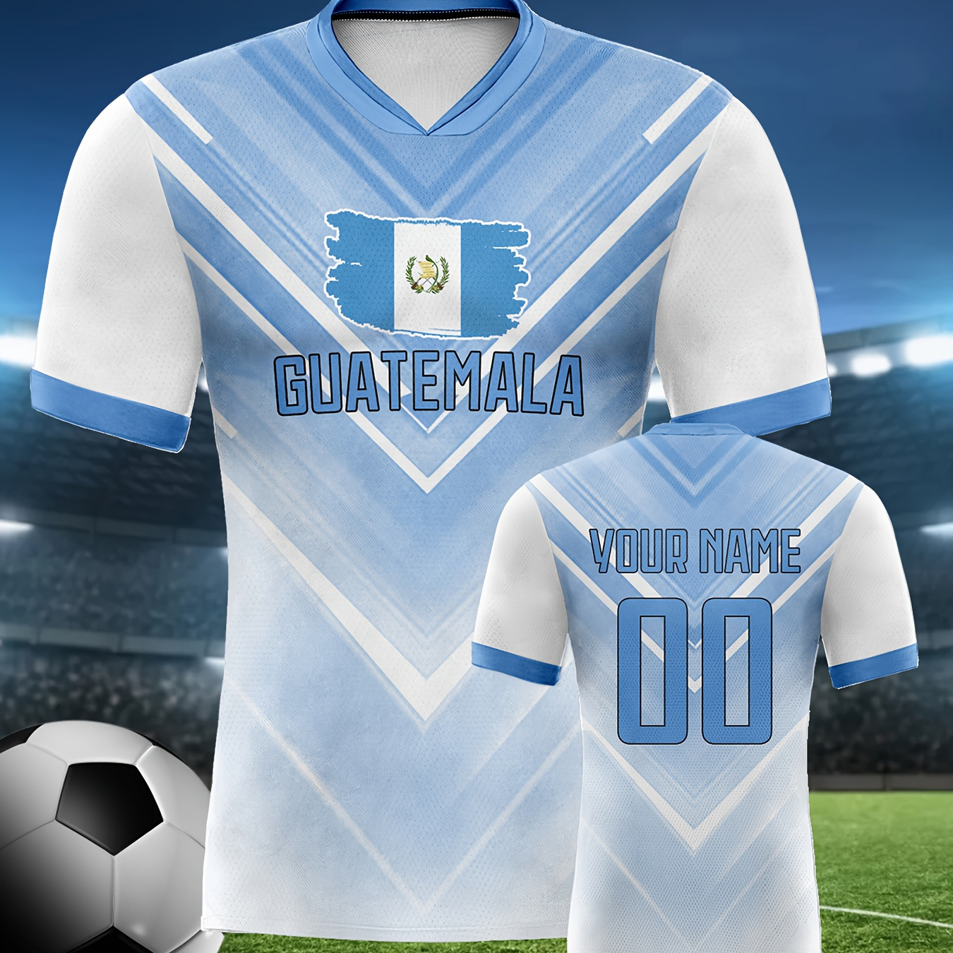 

Custom Guatemala Soccer Jersey For Men - Personalized Name & Number, Breathable V-neck Short Sleeve Sports Shirt, Training & Matches, Great Gift For Dad, Son, Brother, Husband, Football Fans -