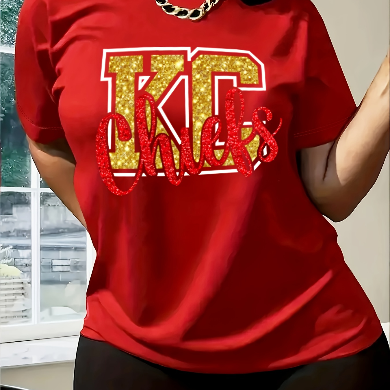 

Women's Casual Letter Print T-shirt - Crew Neck, Short Sleeve, Polyester , Machine Washable