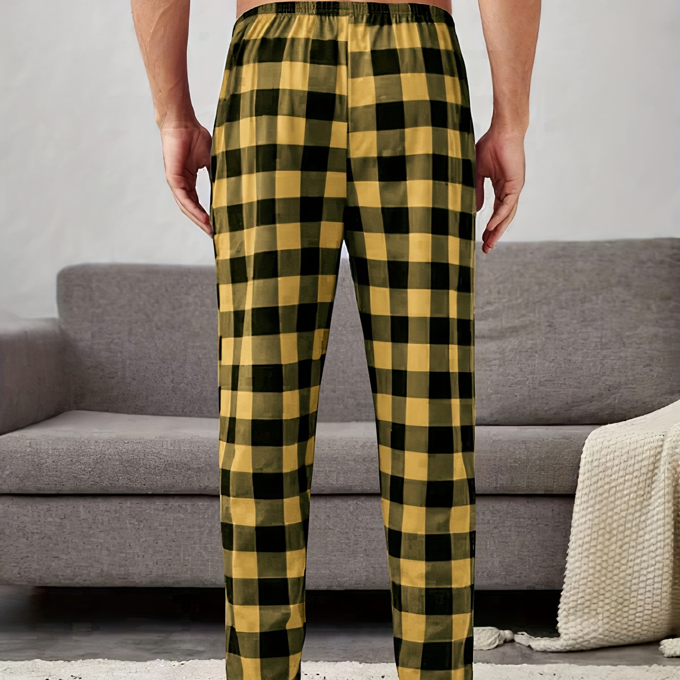 

Men's Fashion Casual Check Plaid Trousers Elastic Waist Comfy Loungewear Pants Pajamas Bottoms