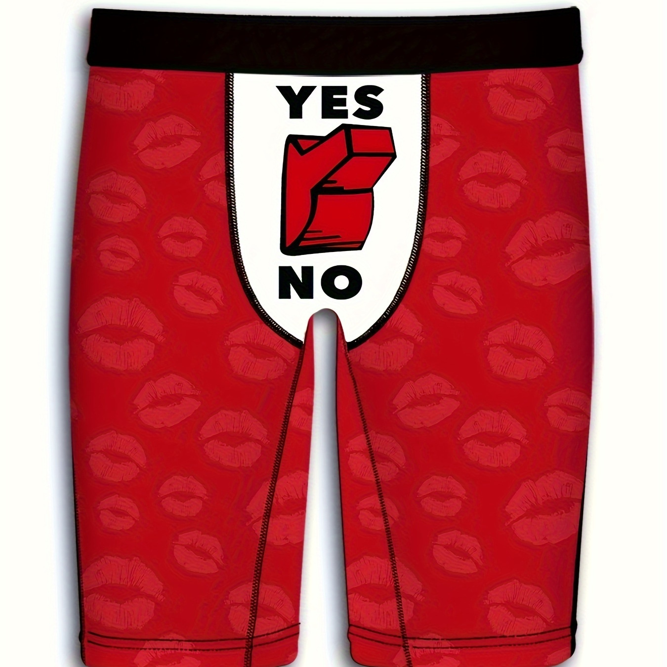 

'yes No' Print Men's Graphic Long Boxer Briefs Shorts, Breathable Comfy Quick Drying Stretchy Boxer Trunks, Sports Trunks, Swim Trunks For Beach Pool, Men's Novelty Underwear, Valentine's Day Gifts