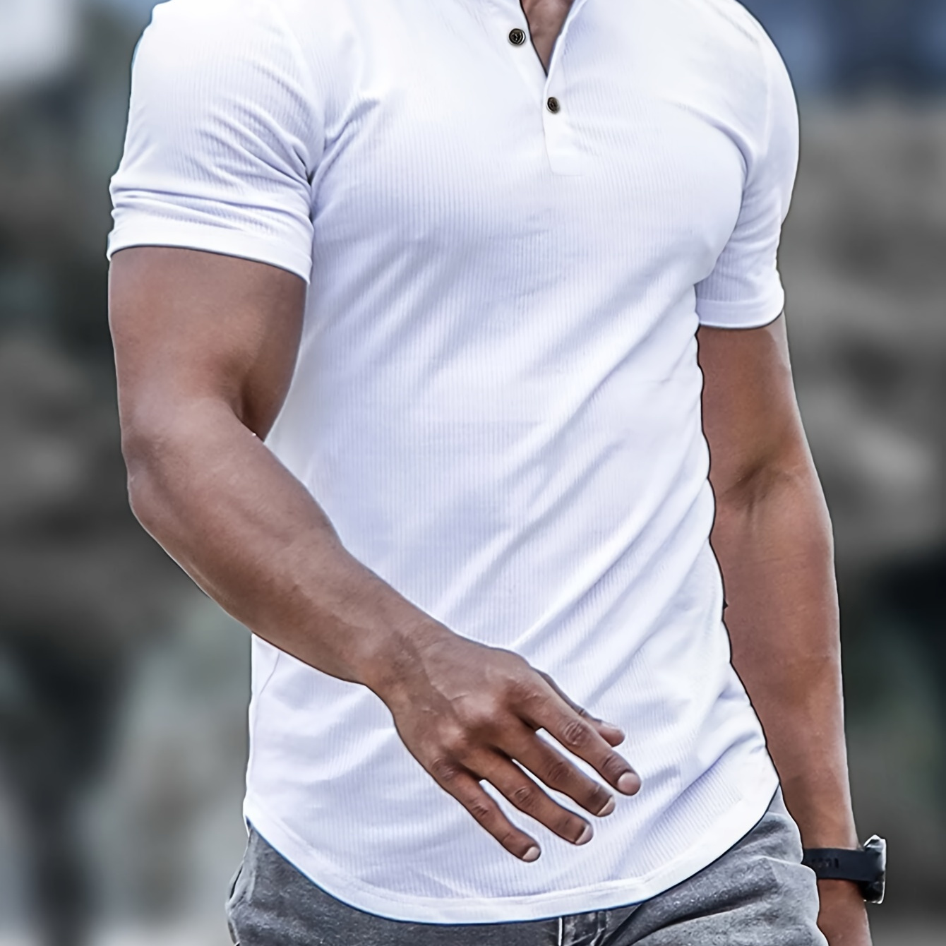 

Classic Solid Color Men's Basic Henley Tee, Casual Slim Short Sleeve Henley T-shirt With Button