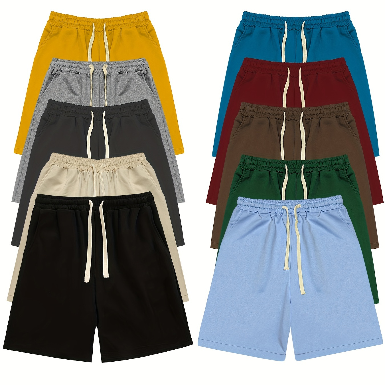 

Various Solid Color Casual Slightly Stretch Graphic Drawstring Shorts, Men's Trendy Shorts For Summer