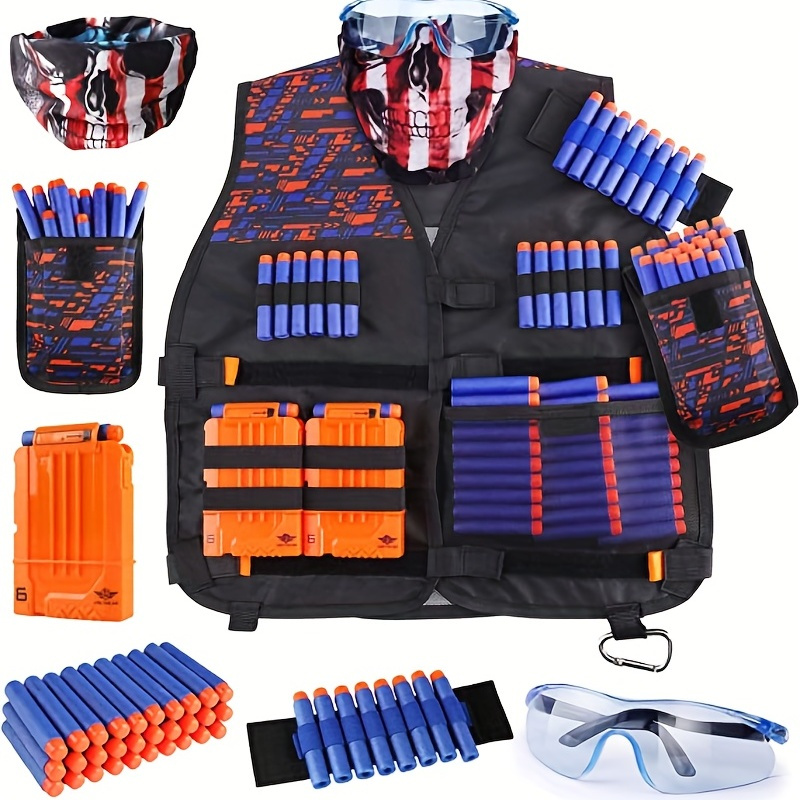 Kids Tactical Vest Kit suit for Nerf Guns with Refill Darts,Dart Pouch, Reload Clips, Tactical Mask, Wrist Band and Protective Glasses,Tactical equipment for Outdoor Military Games,birthday gift kids