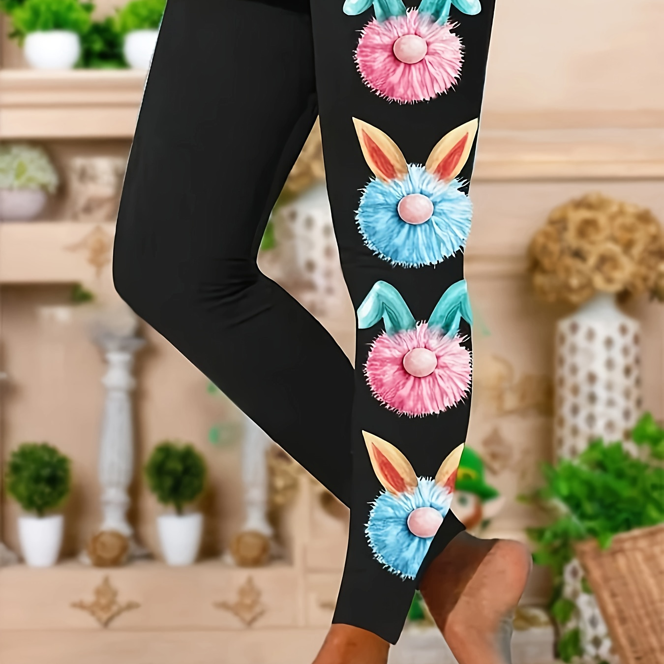 Easter Bunny Skinny Leggings Casual High Waist Stretchy - Temu Canada