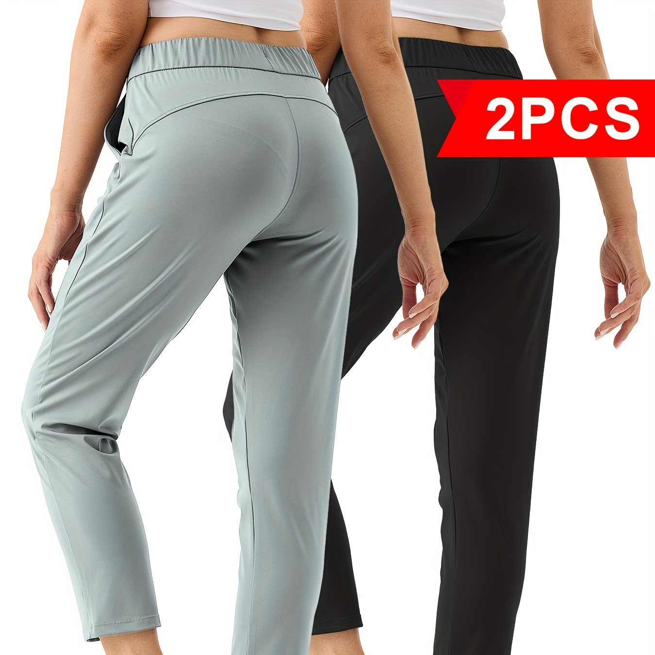 

2 Pack Women's Pants With Deep Pockets 7/8 Stretch Ankle Sweatpants For Golf Athletic Lounge Travel Work