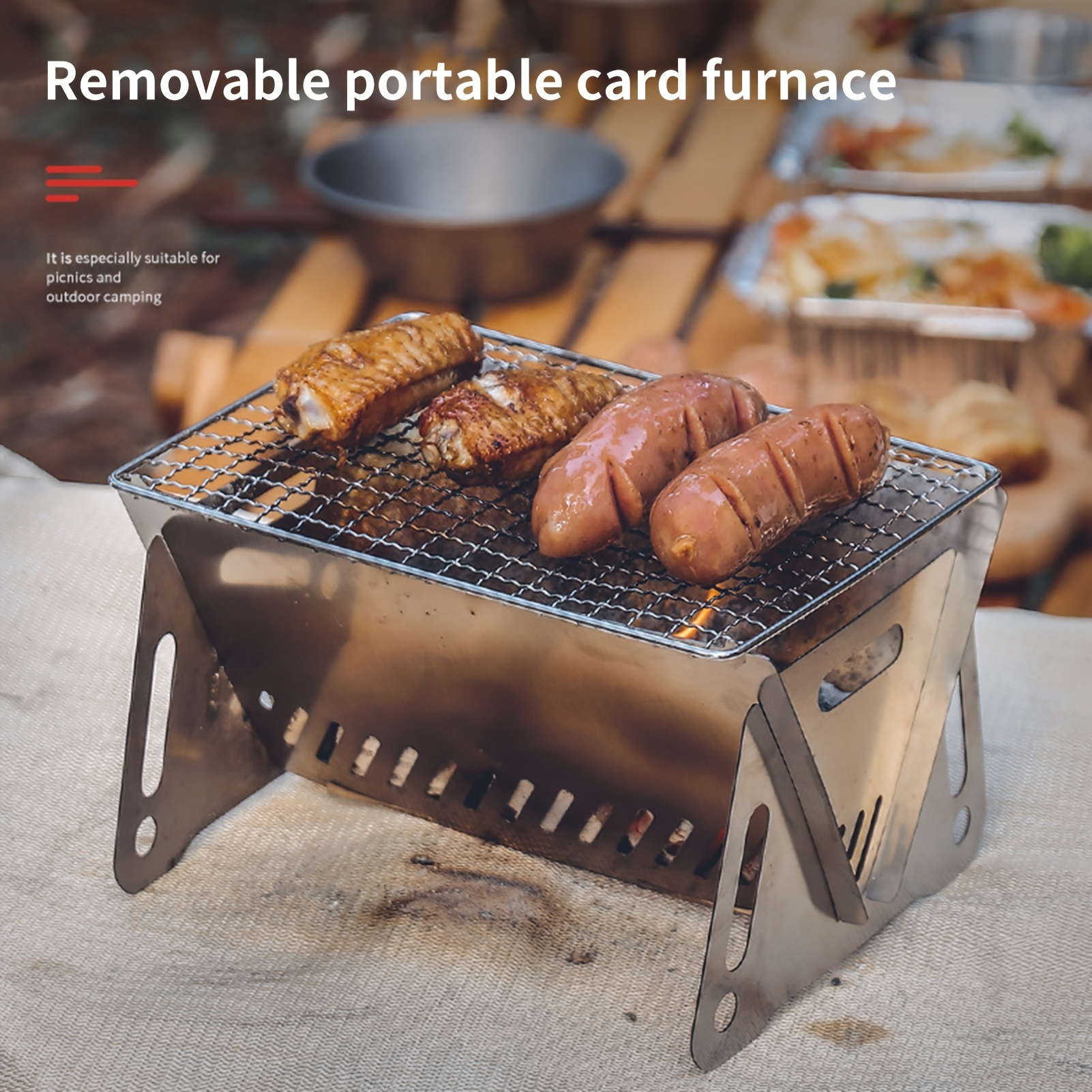 1pc Outdoor Camping Bbq Grill Easy Clean Stainless Steel Wood Fire 
