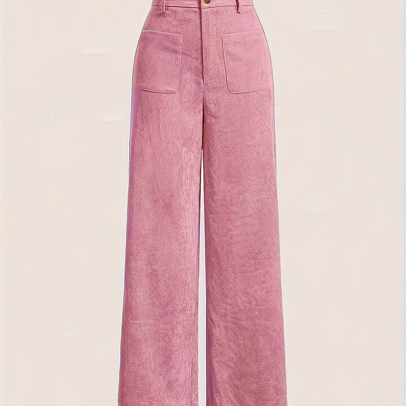 

Women's Elegant Pink Straight-leg Pants - High-waisted, Polyester, Non-stretch, Machine Washable With Pockets, Spring/summer/fall