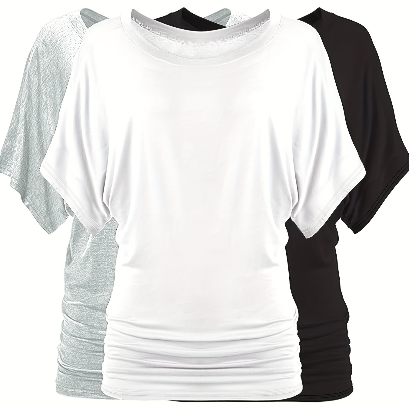 

3 Paquets De T-shirts Unis Grande Taille, T-shirt Décontracté À Manches Courtes Et Col Rond, Vêtements Grande Taille Pour Femmes