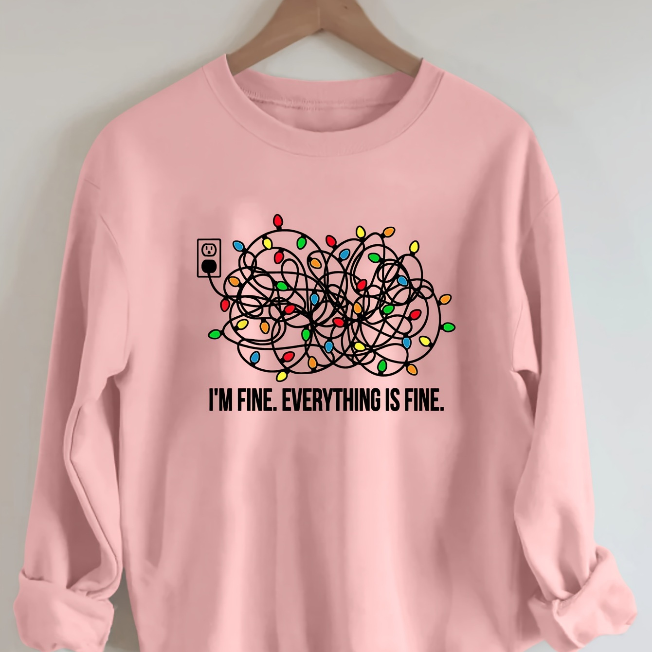 

I'm Fine Everything Is Fine Crew Neck Sweatshirt - 100% Polyester Knit Fabric Casual Style Christmas Graphic Print Pullover For Women - Fall & Winter Apparel