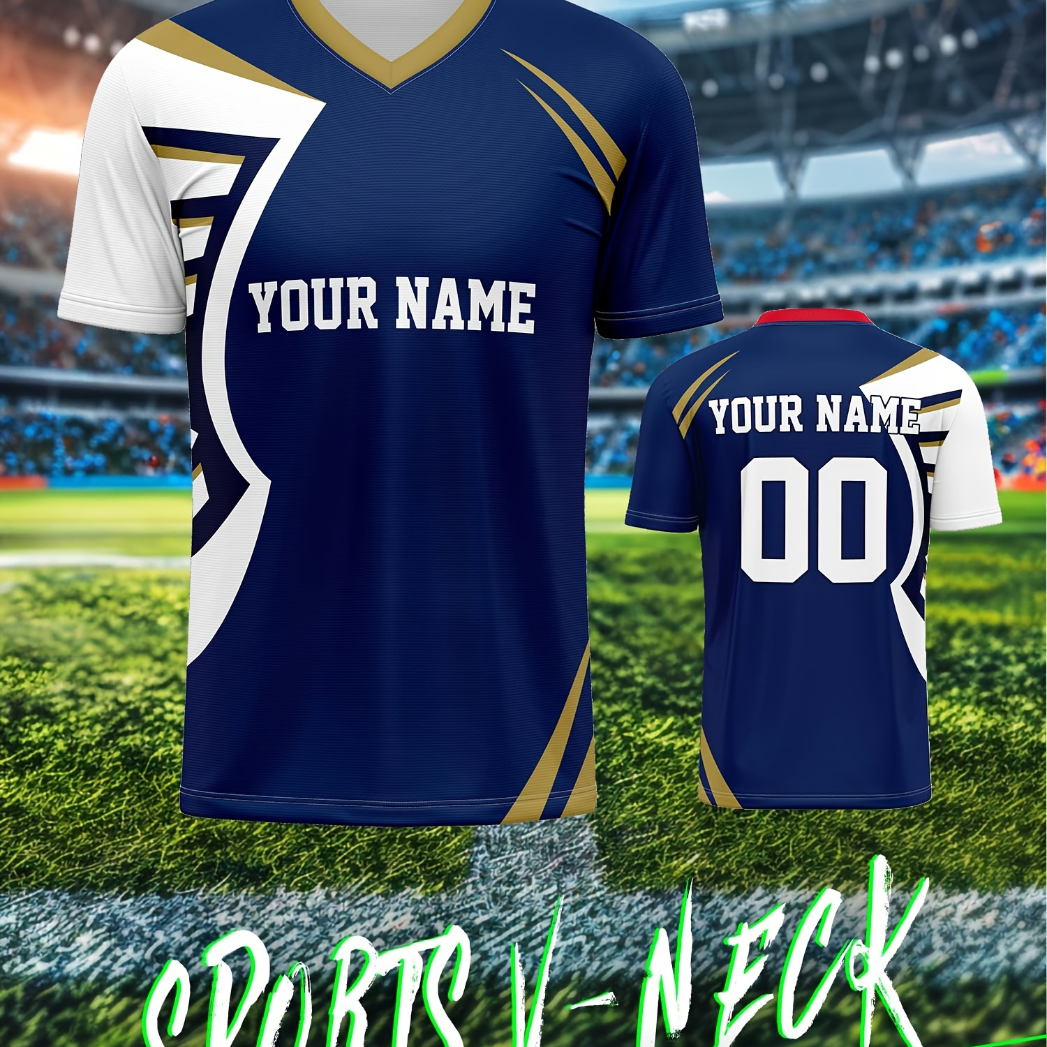 

Custom Men's V-neck Soccer Jersey - Personalize & Number, Navy Blue And White, Lightweight Polyester, Ideal For Training, Casual Parties & Sports Activities