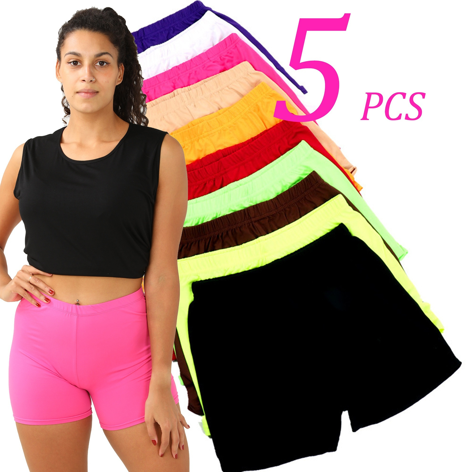 

5pieces Ultra Drying Yoga Biker Shorts, Solid Women's Activewear Running Sports