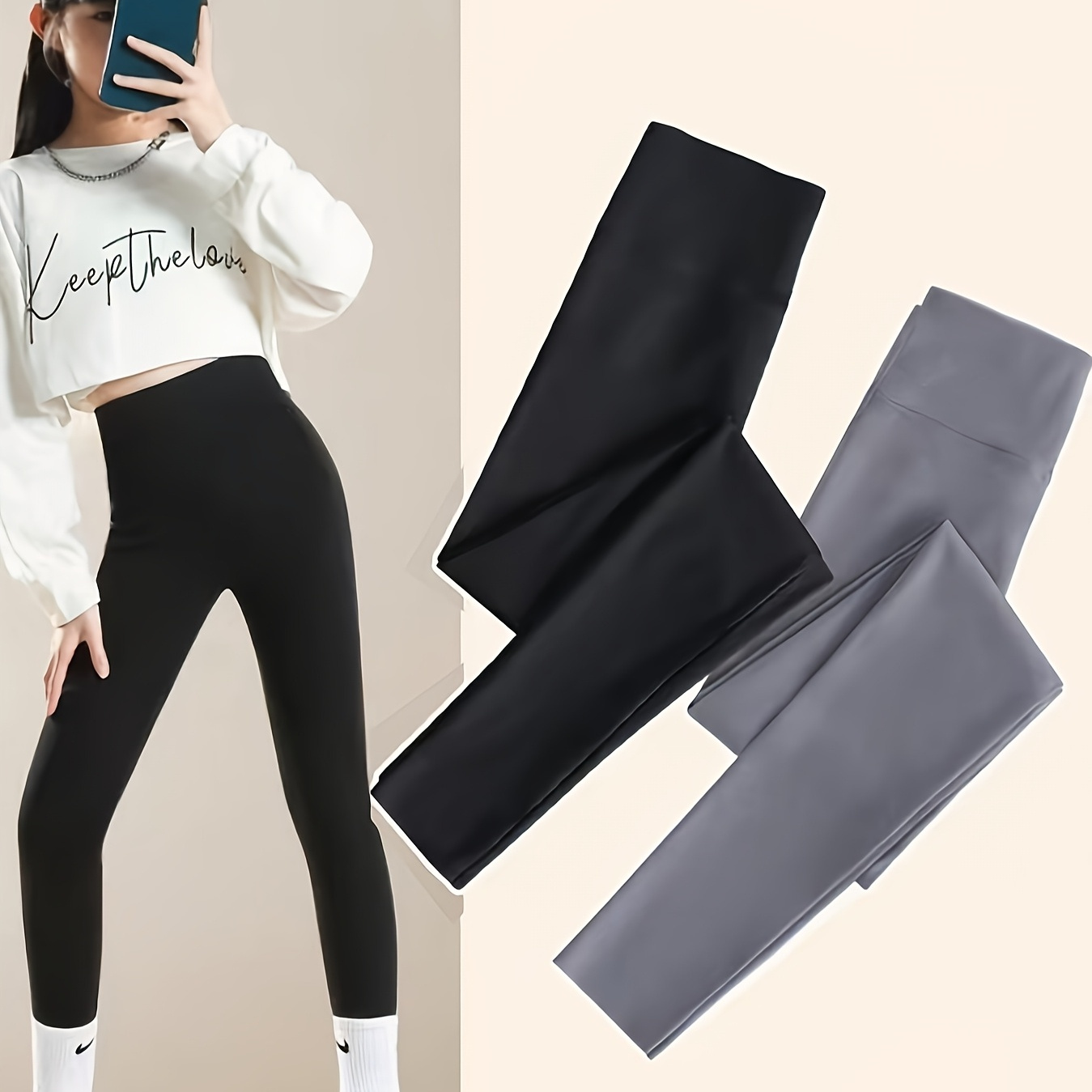 2pcs Girls' Stretchy Yoga & Dance Leggings, Ages 6-12 - High-Waisted, Non-See-Through, Machine Washable - Black & Gray, Perfect for Running, Jumping & Yoga Activities