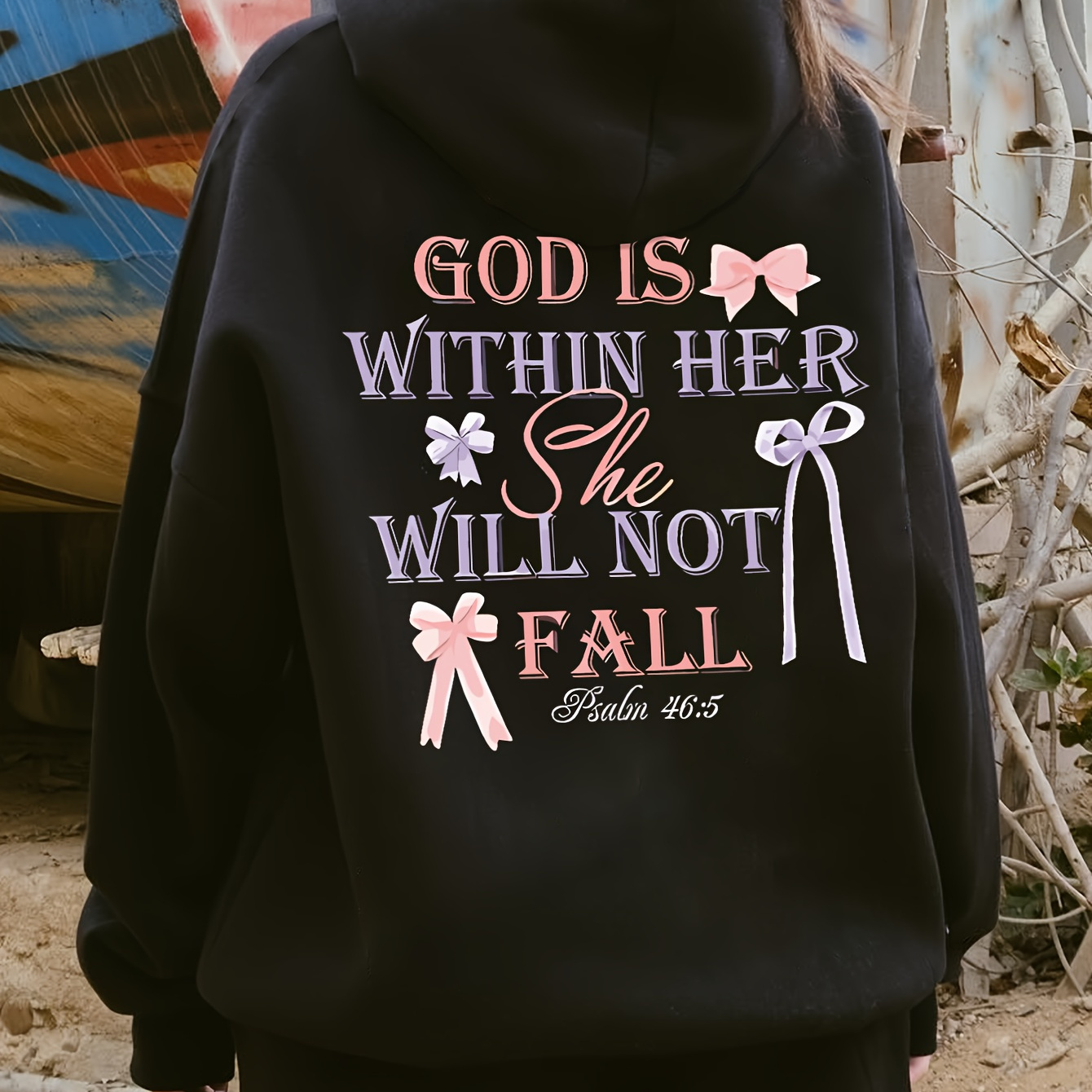 Women'S Casual Hoodie with Inspirational Letter Print - "God is Within Her" Design, Drawstring Hood, Long Sleeve Pullover for Casual Attire, Comfortable Clothing | Trendy Casual Style | Drawstring Hoodie
