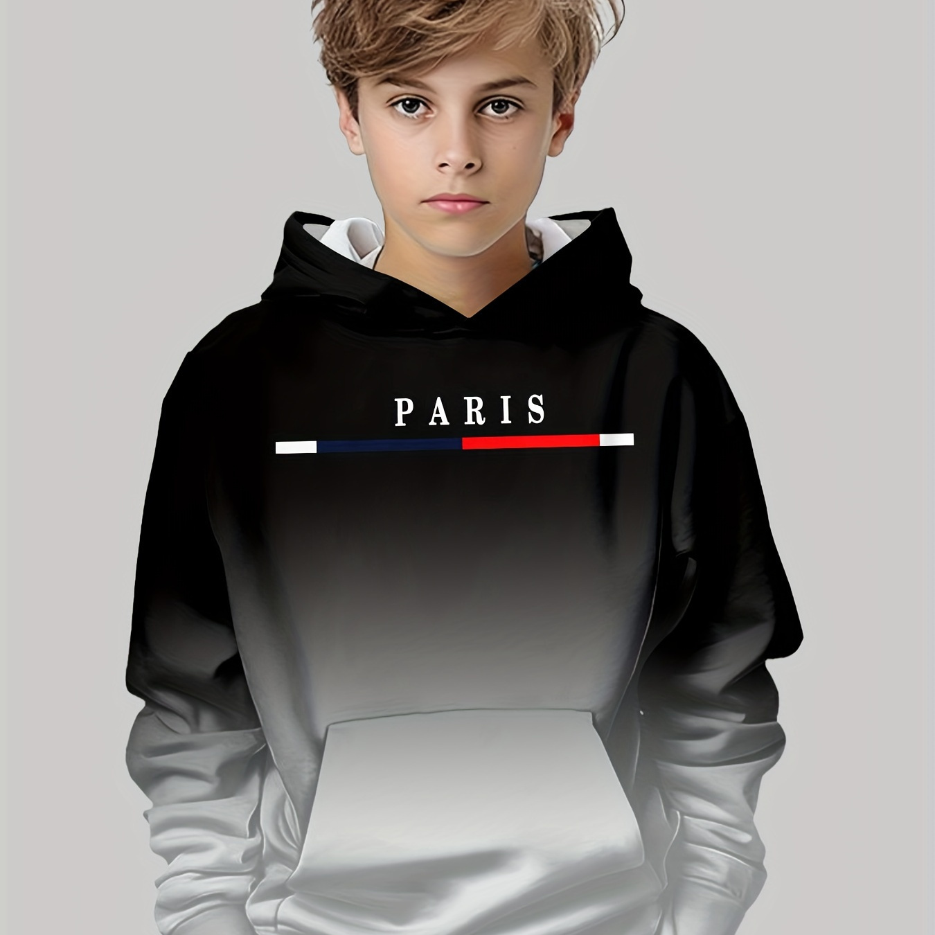 

Paris Letter 3d Print Boys Long Sleeve Hoodie, Stay Stylish And Cozy Sweatshirt - Perfect Spring Fall Essential For Your Fashionista!