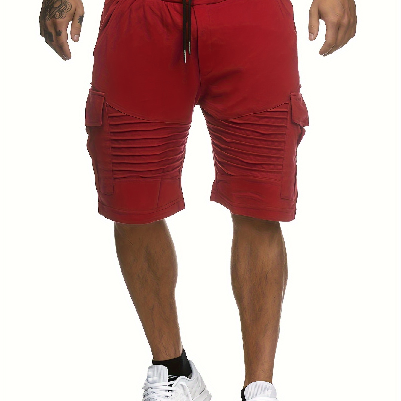 

Men's Casual Flap Pocket Active Shorts, Chic Drawstring Simple Solid Color Shorts For Summer