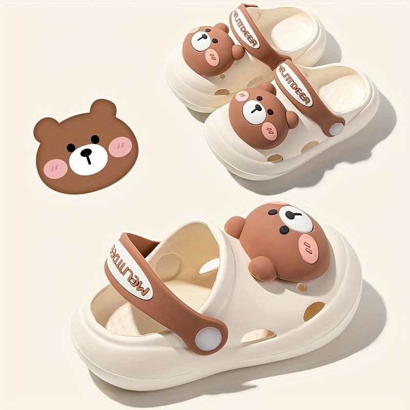 Kids Cartoon Bear Slippers, All-match Hole Non-slip Sandals Shoes For Summer