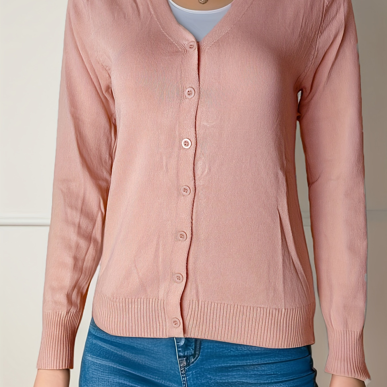 Solid Button Front Cardigan, Casual Long Sleeve Cardigan For Spring & Fall, Women's Clothing