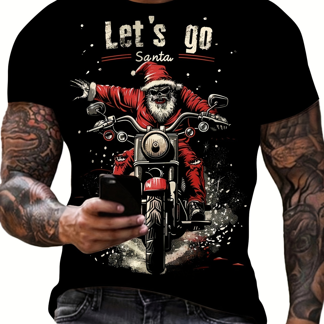 

Men's Santa Claus T-shirt, Short Sleeve Crew Neck Tee, Men's Clothing For Summer Outdoor