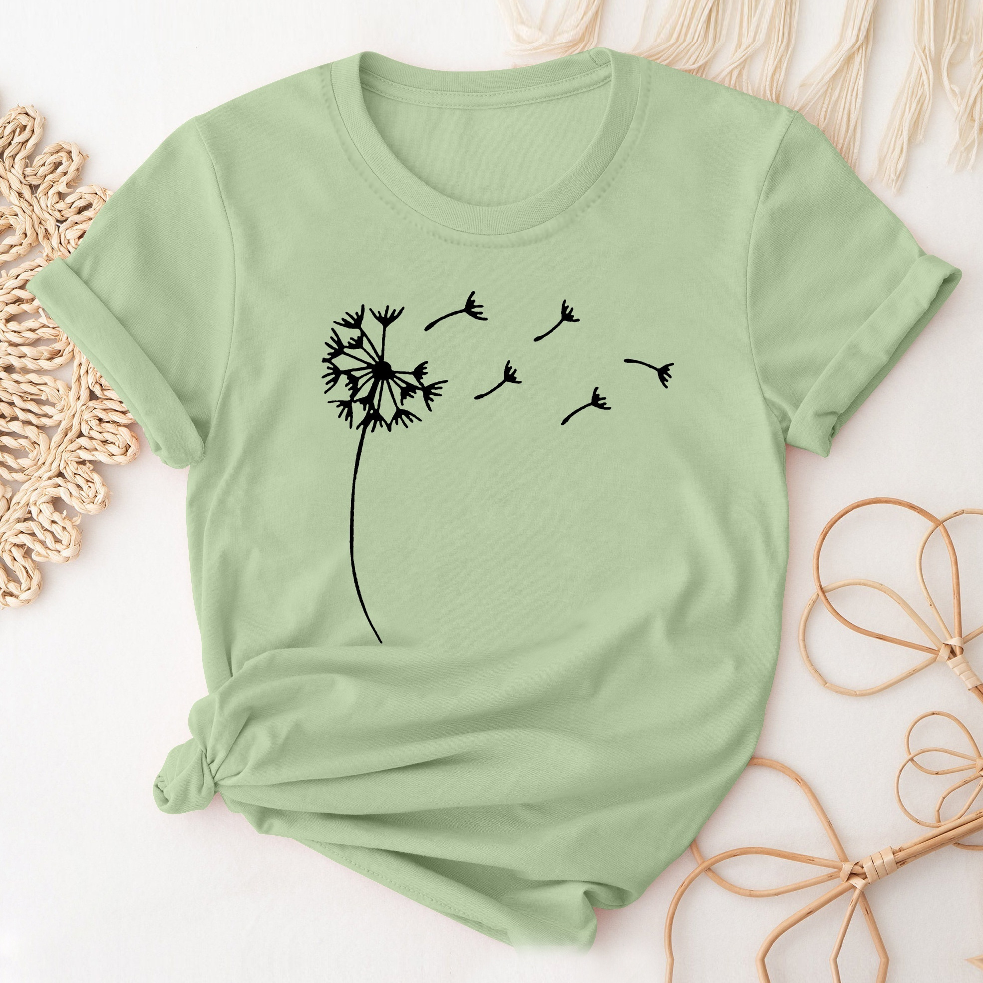 

Dandelion Print Crew Neck T-shirt, Casual Short Sleeve T-shirt For Spring & Summer, Women's Clothing
