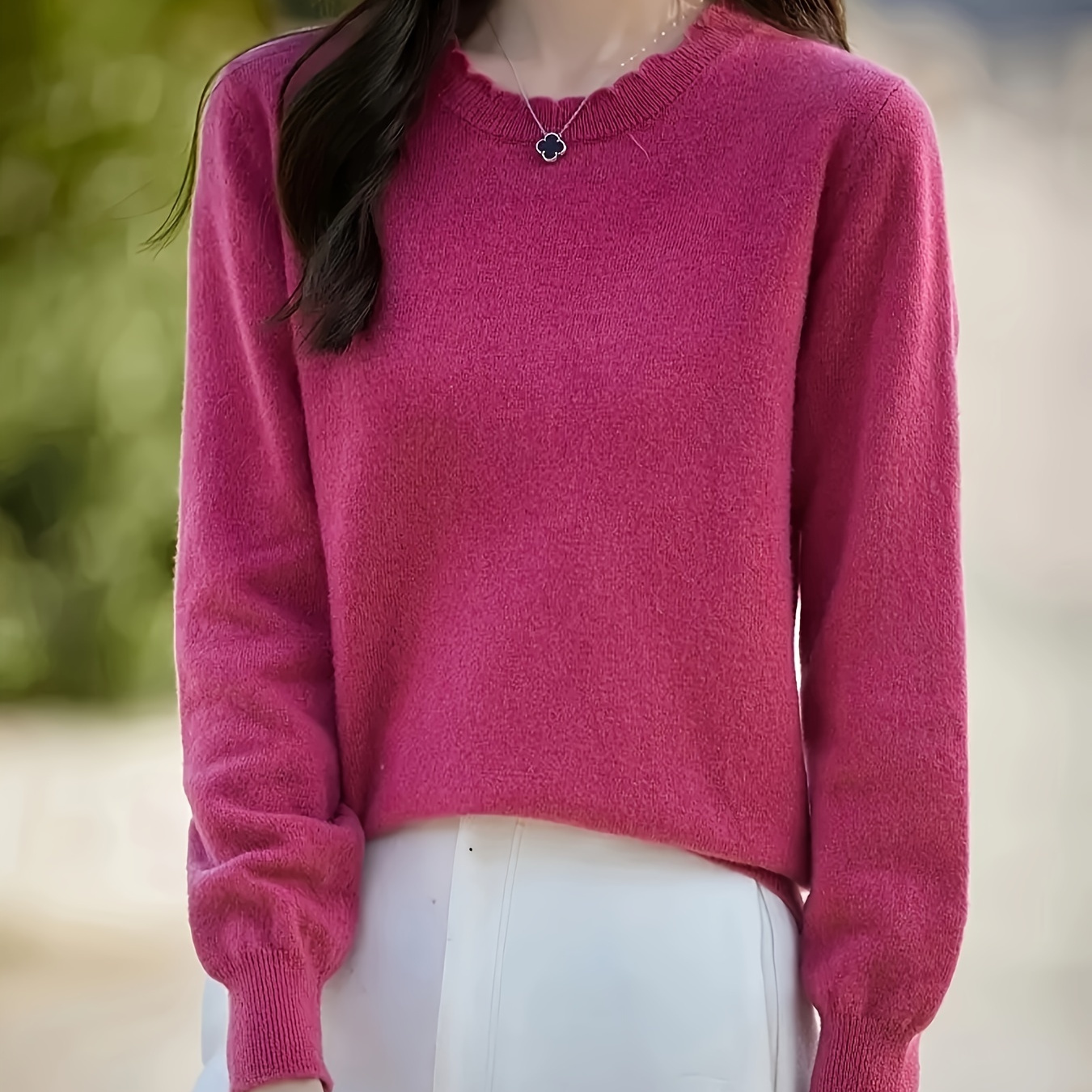 

Nouveau haut en dentelle pour femme avec un col rond, des manches longues et un élégant pull en .