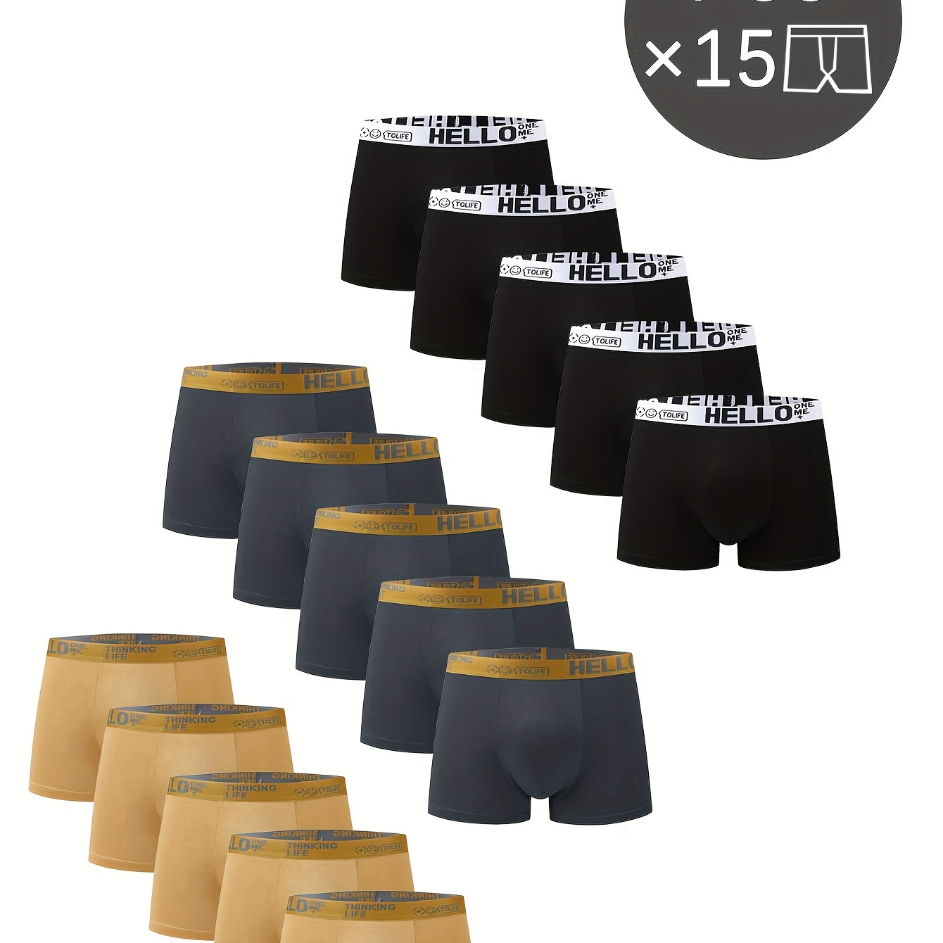 

15pcs Boxers pour Hommes avec Imprimé '' - Tendance, Respirants et Confortables, Slips de Sport Extensibles et à Séchage Rapide