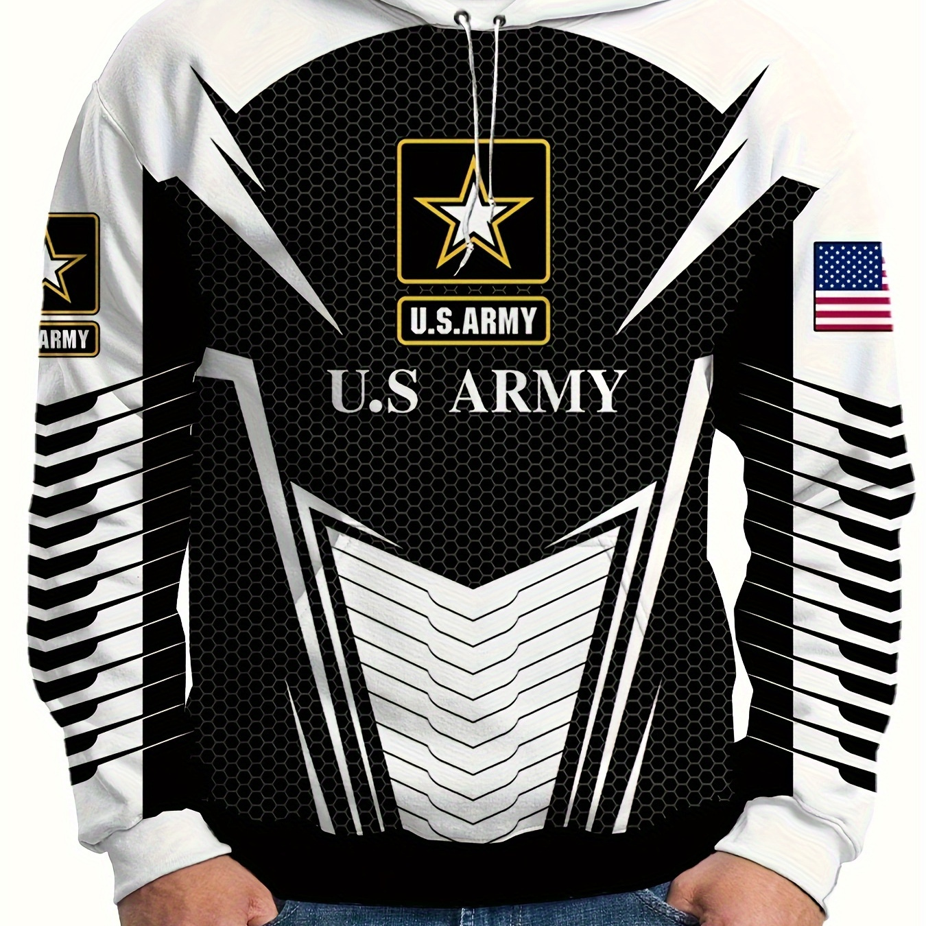 

Hoodie For Men - Casual Long Sleeve Pullover With American Flag, Polyester And Spandex , Stretch Knit Fabric, Loose Fit Hooded Sweatshirt