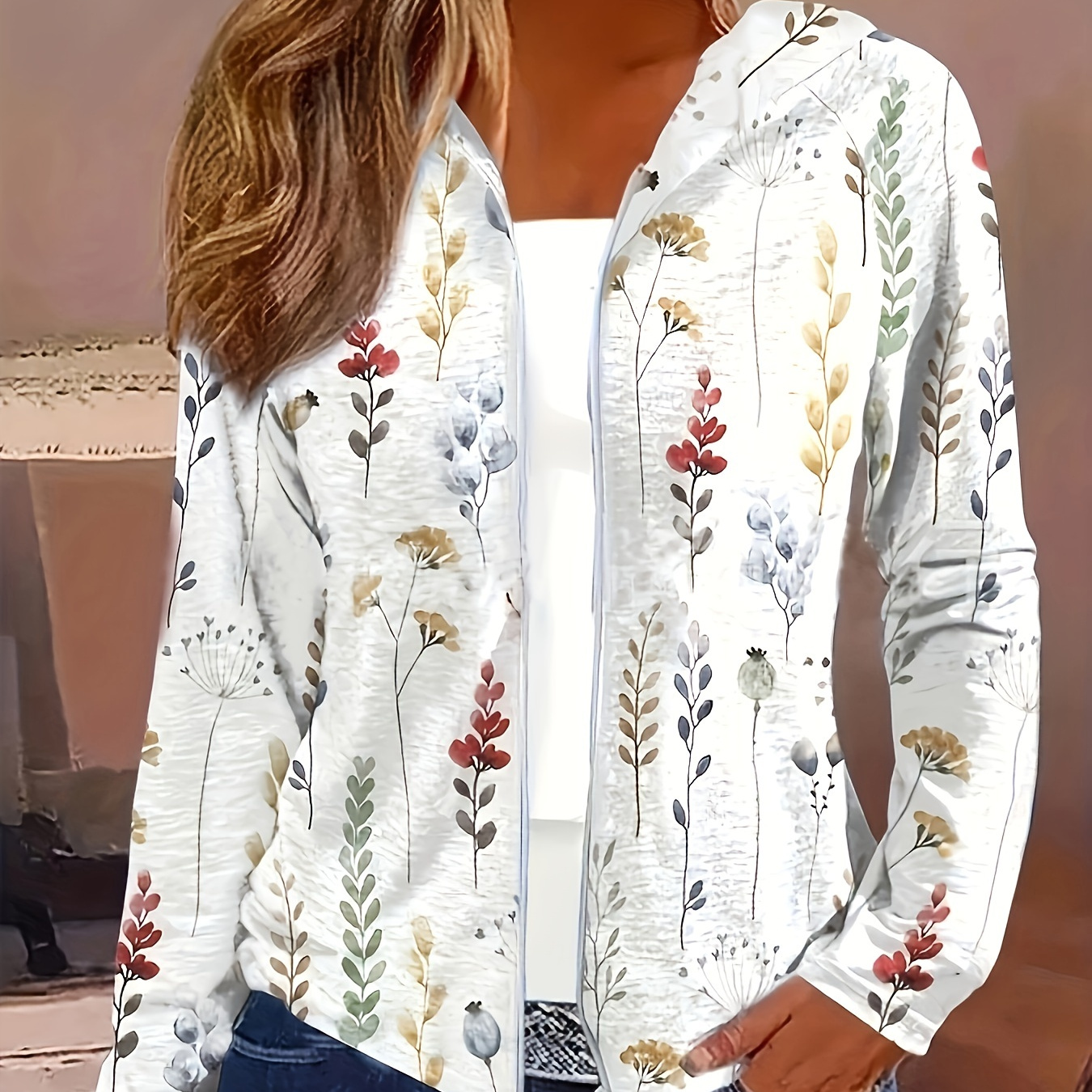 

Floral Print Zip Up Hoodie, Casual Long Sleeve Hoodies Sweatshirt, Women's Clothing