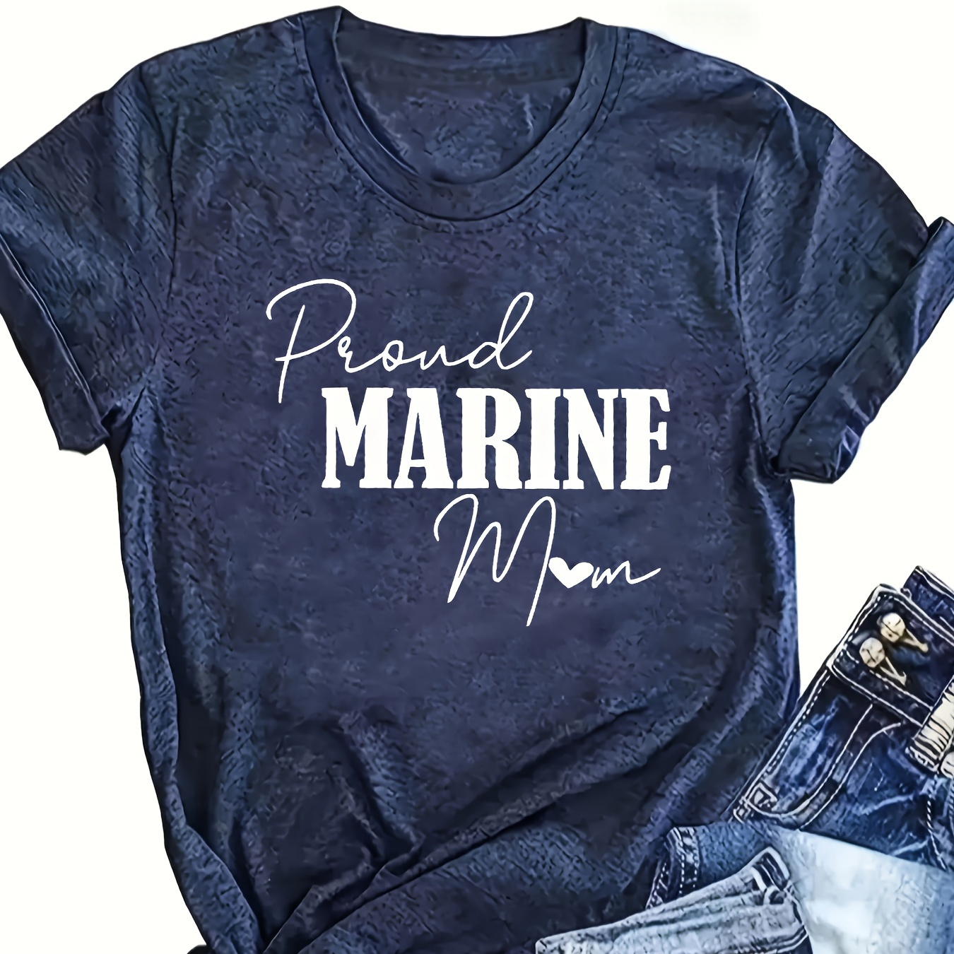 

Women's Casual Summer Tee - Marine-inspired Letter Print, Short Sleeve Crew Neck T-shirt, Stretchy Polyester , Machine Washable, Non-see-through, Regular Fit