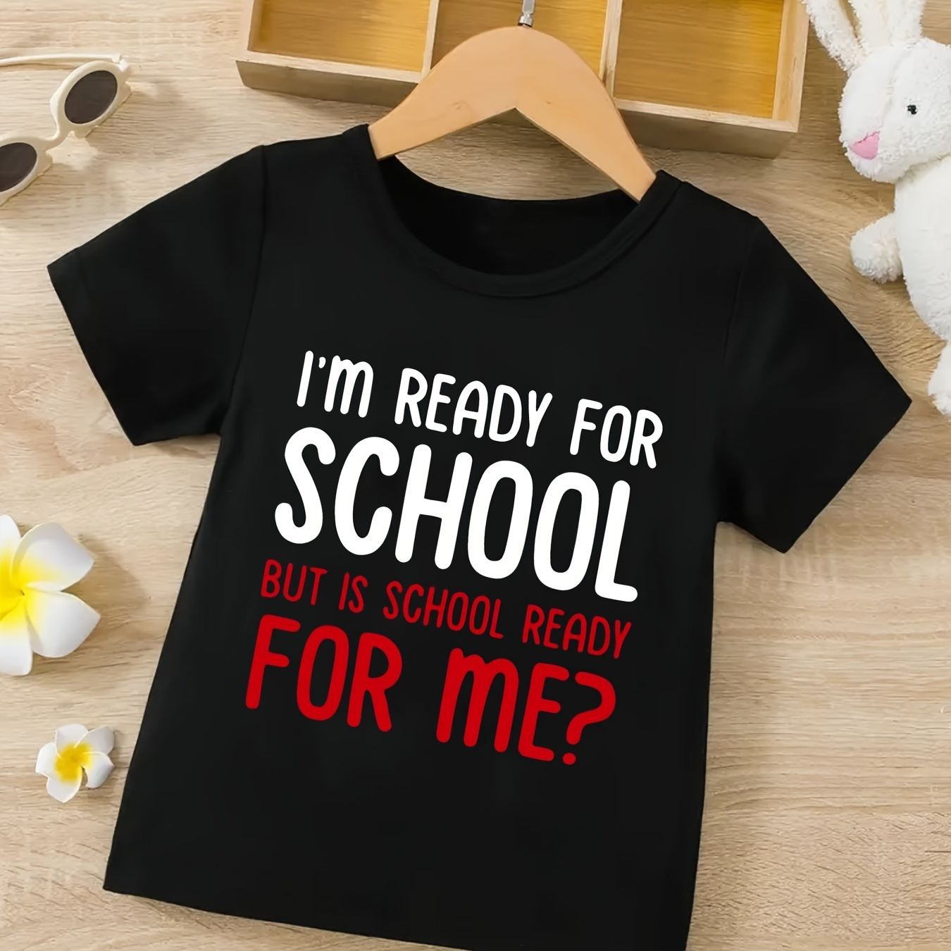 

Boys' Casual T-shirt With Fun Quote, "i'm Ready For School But Is School Ready For Me", Round Neck, Fashionable Comfort Fit, Spring/summer Kids Apparel, Boys Clothing Gift