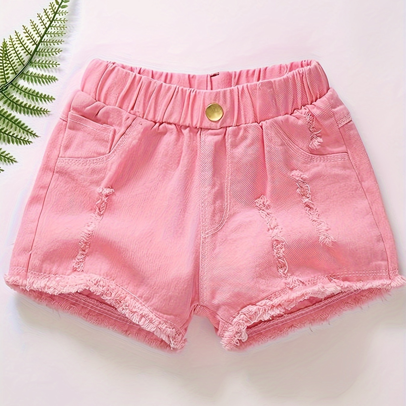 

Girls' Summer Cotton Denim Shorts, Multicolor Frayed Hem, Elastic Waistband, Distressed Jean Hot Pants, Casual Stylish Candy Colors Kids Shorts For Outdoor Play & Party
