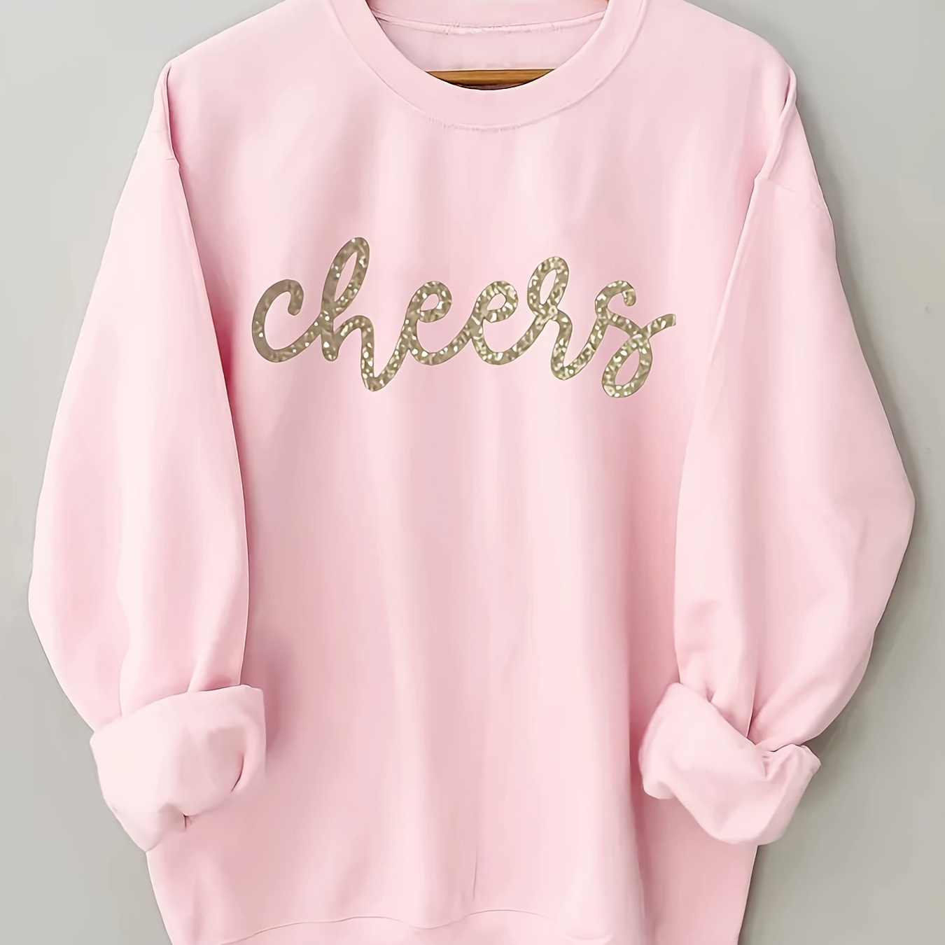 

Cheers Print Long Sleeve Sweatshirt, Crew Neck Casual Sweatshirt For Fall & Winter, Women's Clothing