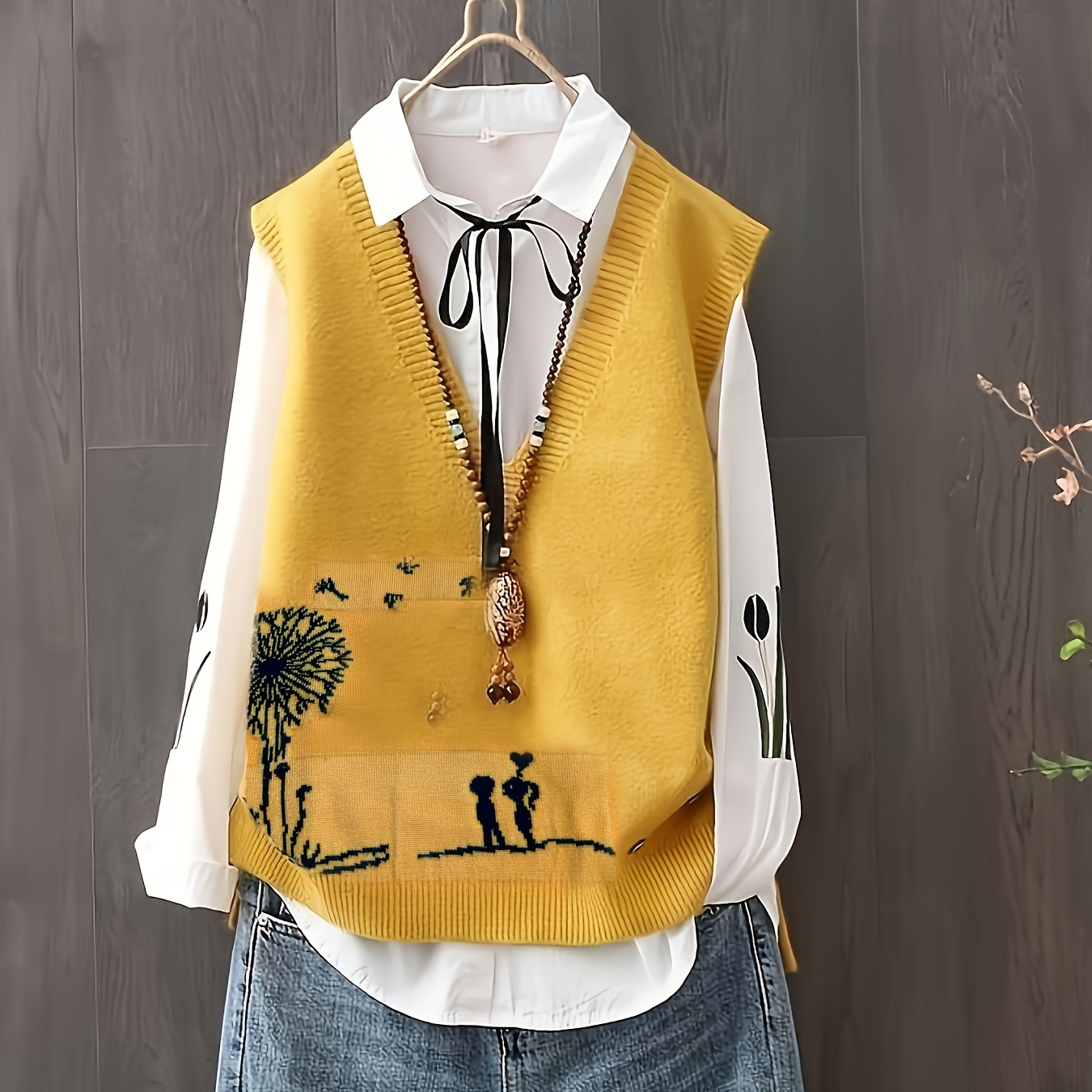 

Elegant Landscape Knit Vest For Women - V-neck, Acrylic, Medium Stretch, All , Knit Fabric, 380 G/m²,