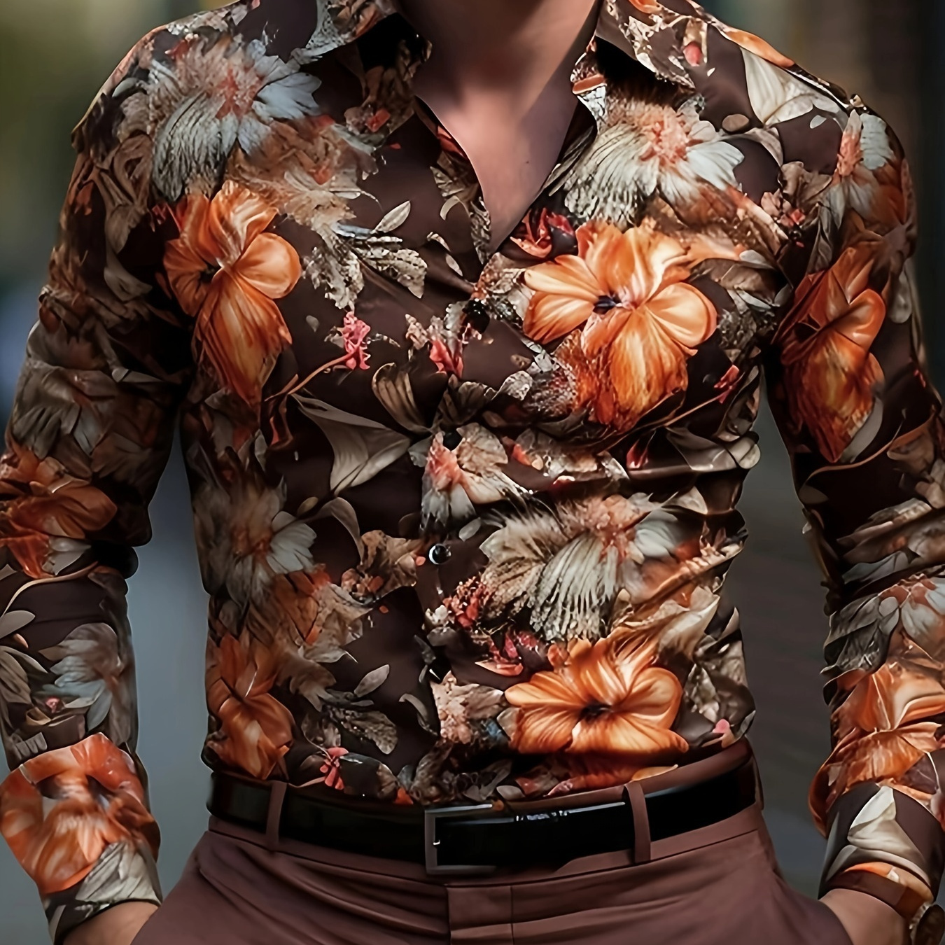 

Men's Floral Shirt - Long Sleeve, Button-up Collar For & Weekend , Fall/winter