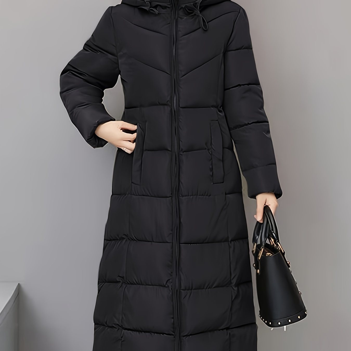 

Sweat à capuche zippé longline, manteau , manteau isolant décontracté à manches longues avec poches pour l'hiver, vêtements pour femmes