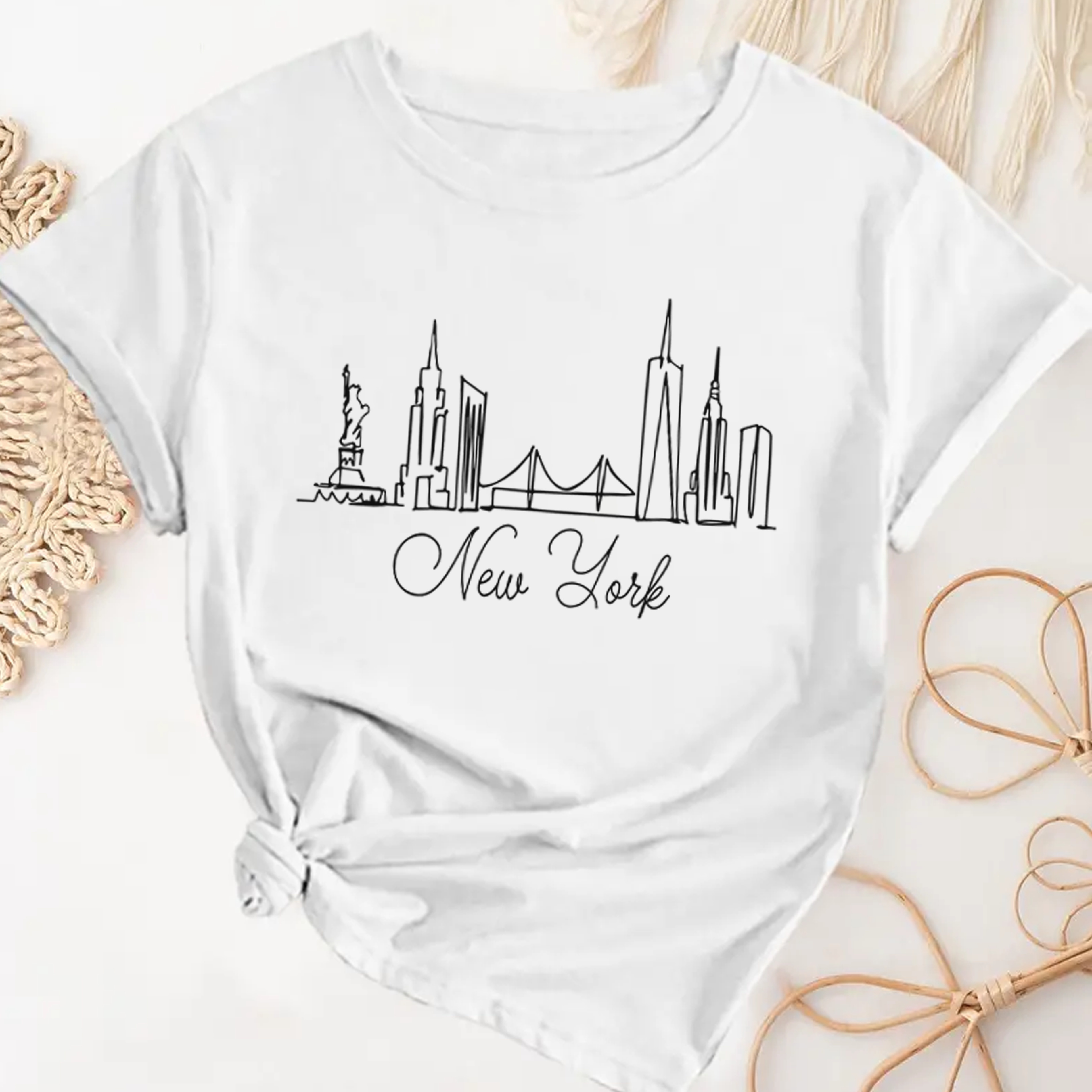 

New York Print T-shirt, Casual Crew Neck Short Sleeve Top For Spring & Summer, Women's Clothing